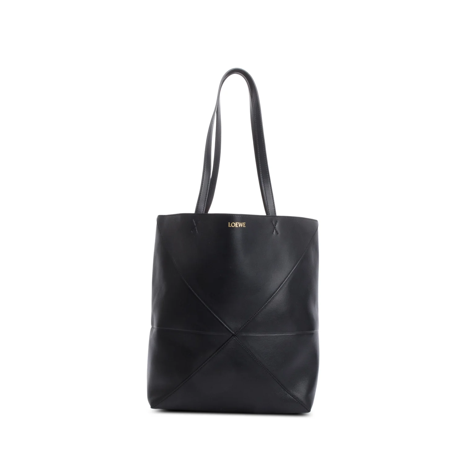 Loewe 2024 Black Shiny Calf Leather Medium Puzzle Fold Tote