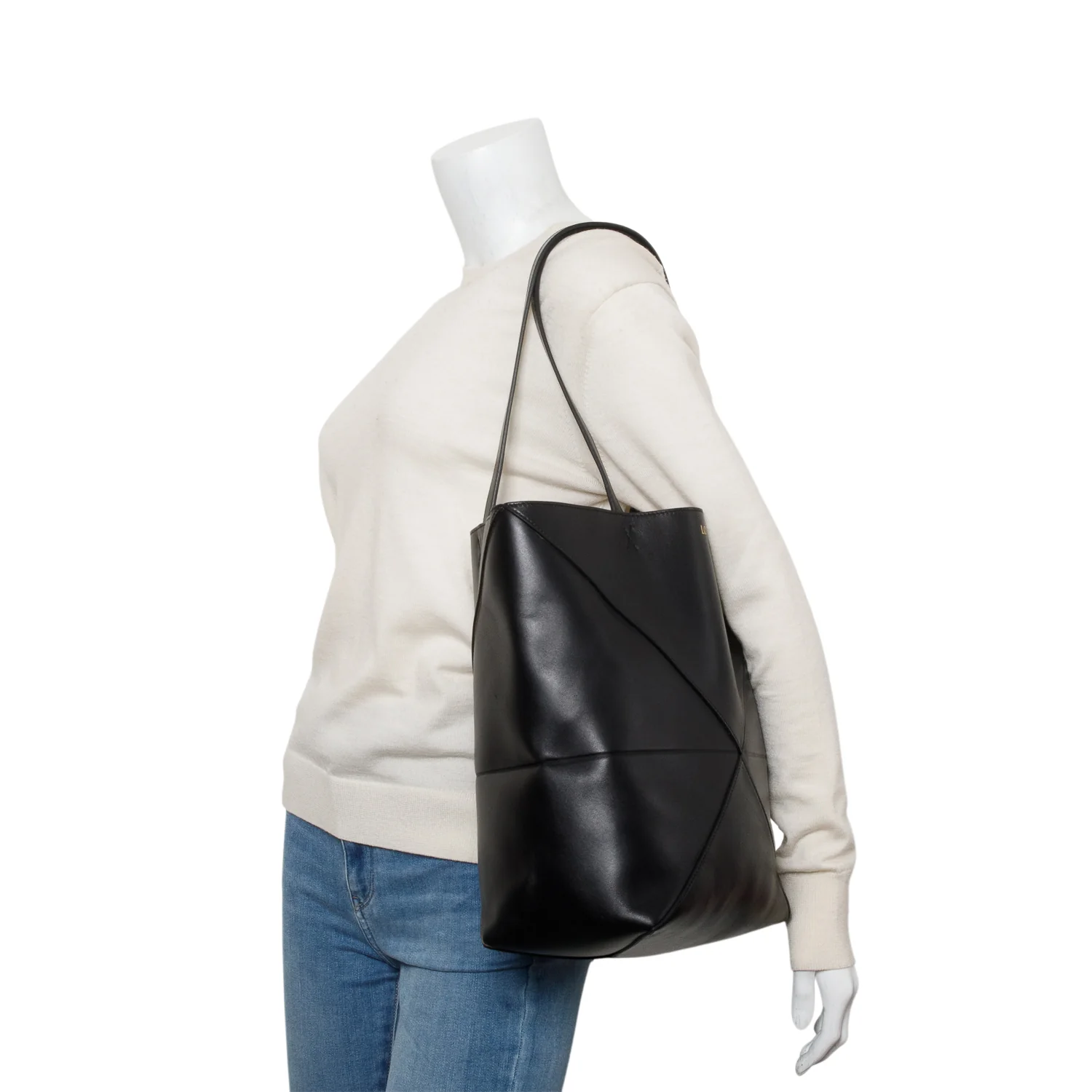Loewe 2024 Black Shiny Calf Leather Medium Puzzle Fold Tote - Image 2