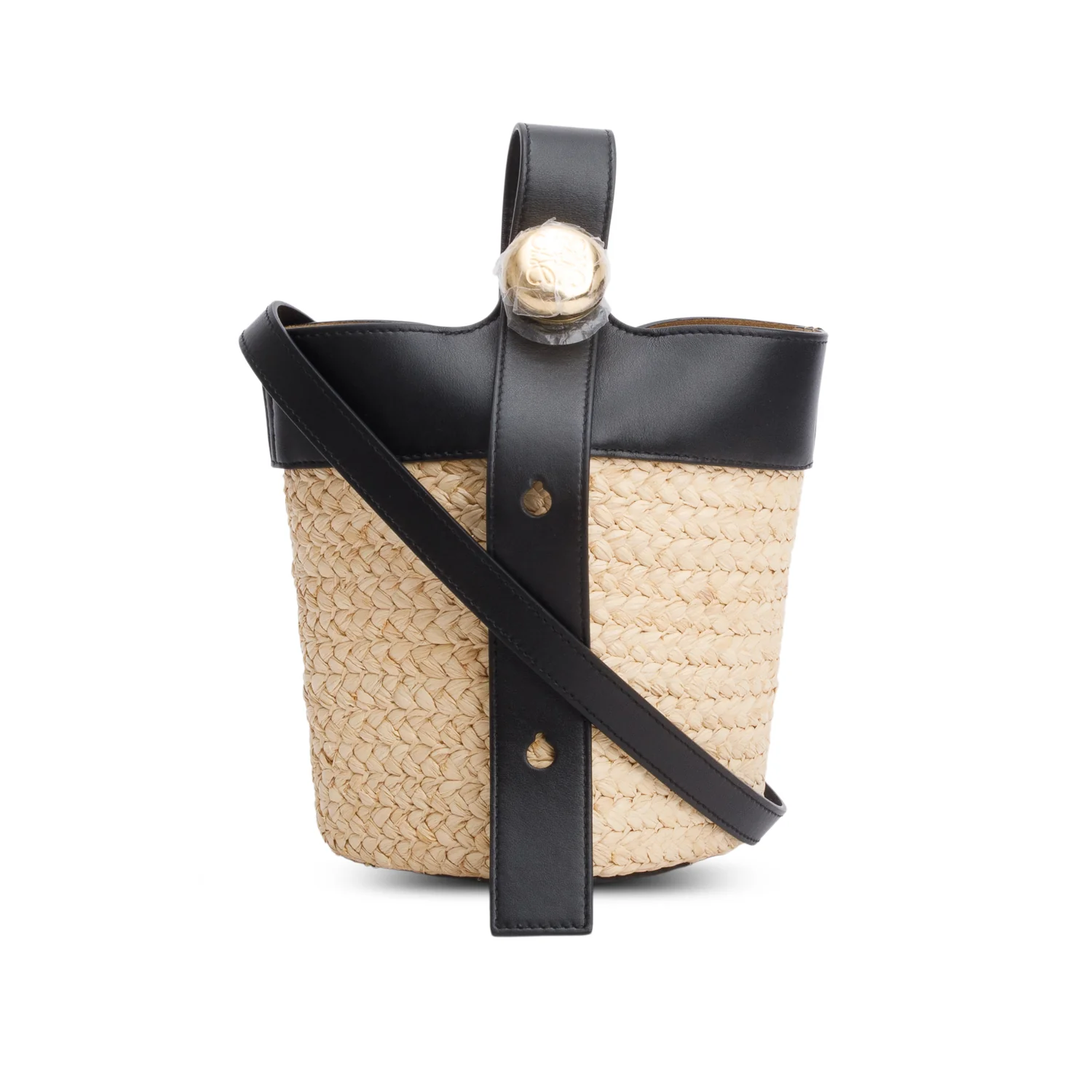 Loewe Black Raffia Calfskin Mini Pebble Bucket Bag