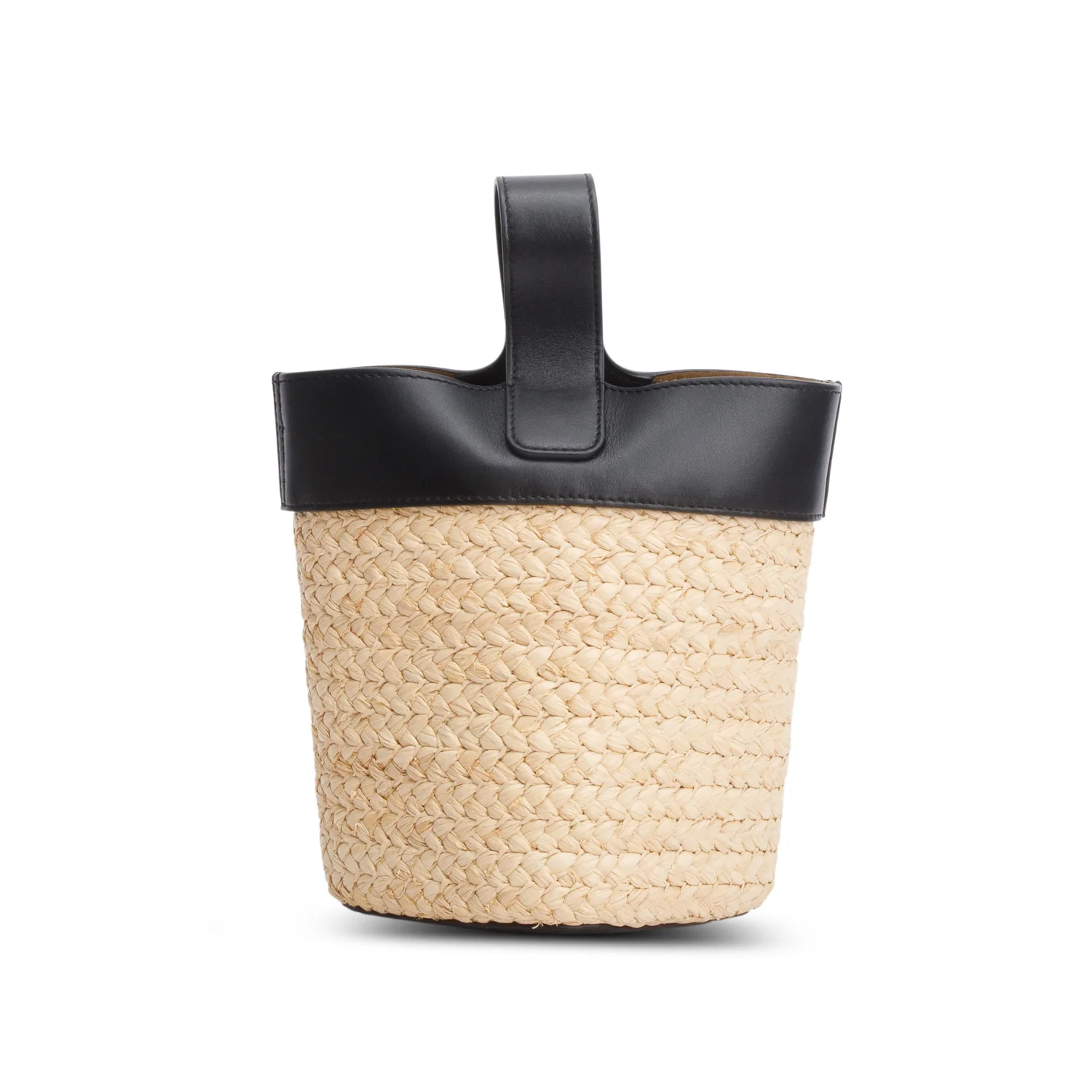 Loewe Black Raffia Calfskin Mini Pebble Bucket Bag - Image 5