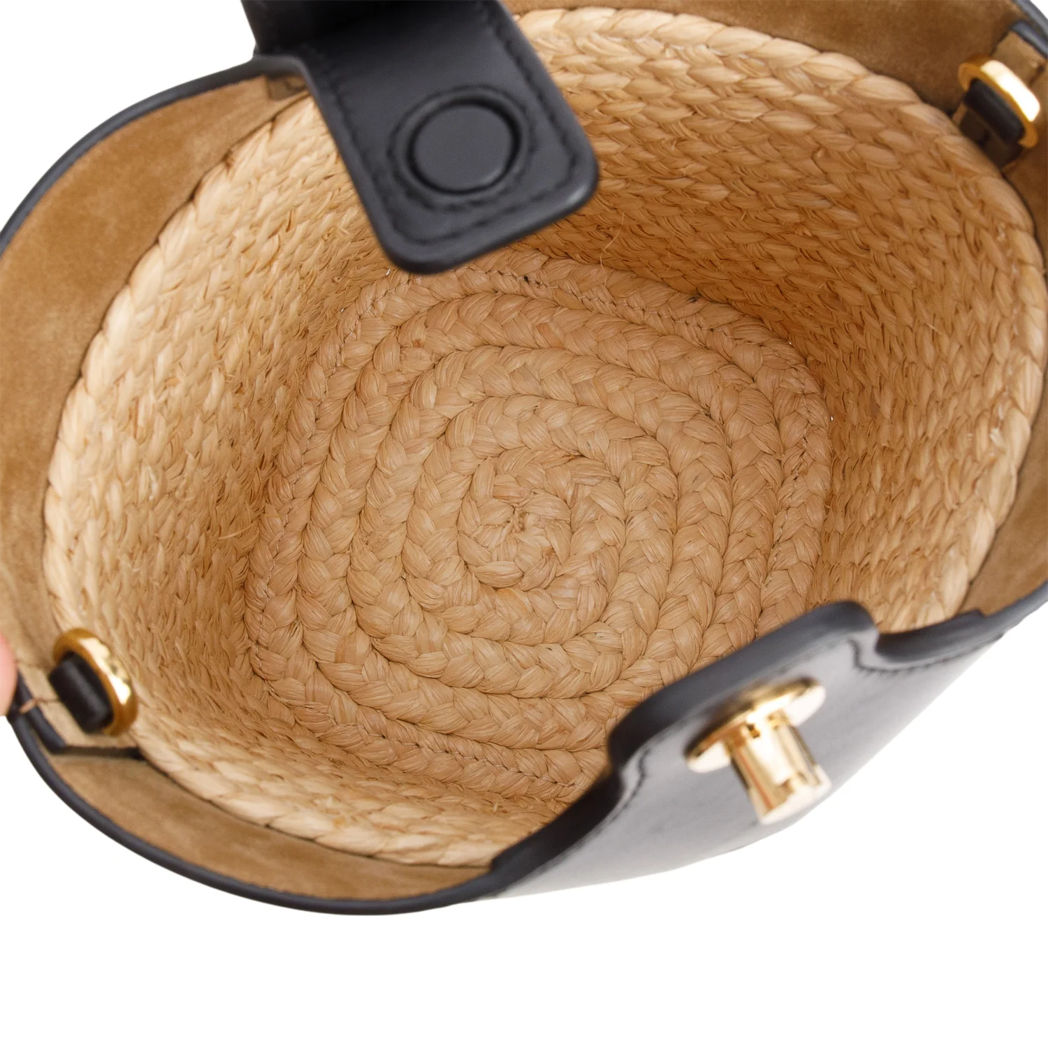Loewe Black Raffia Calfskin Mini Pebble Bucket Bag - Image 8