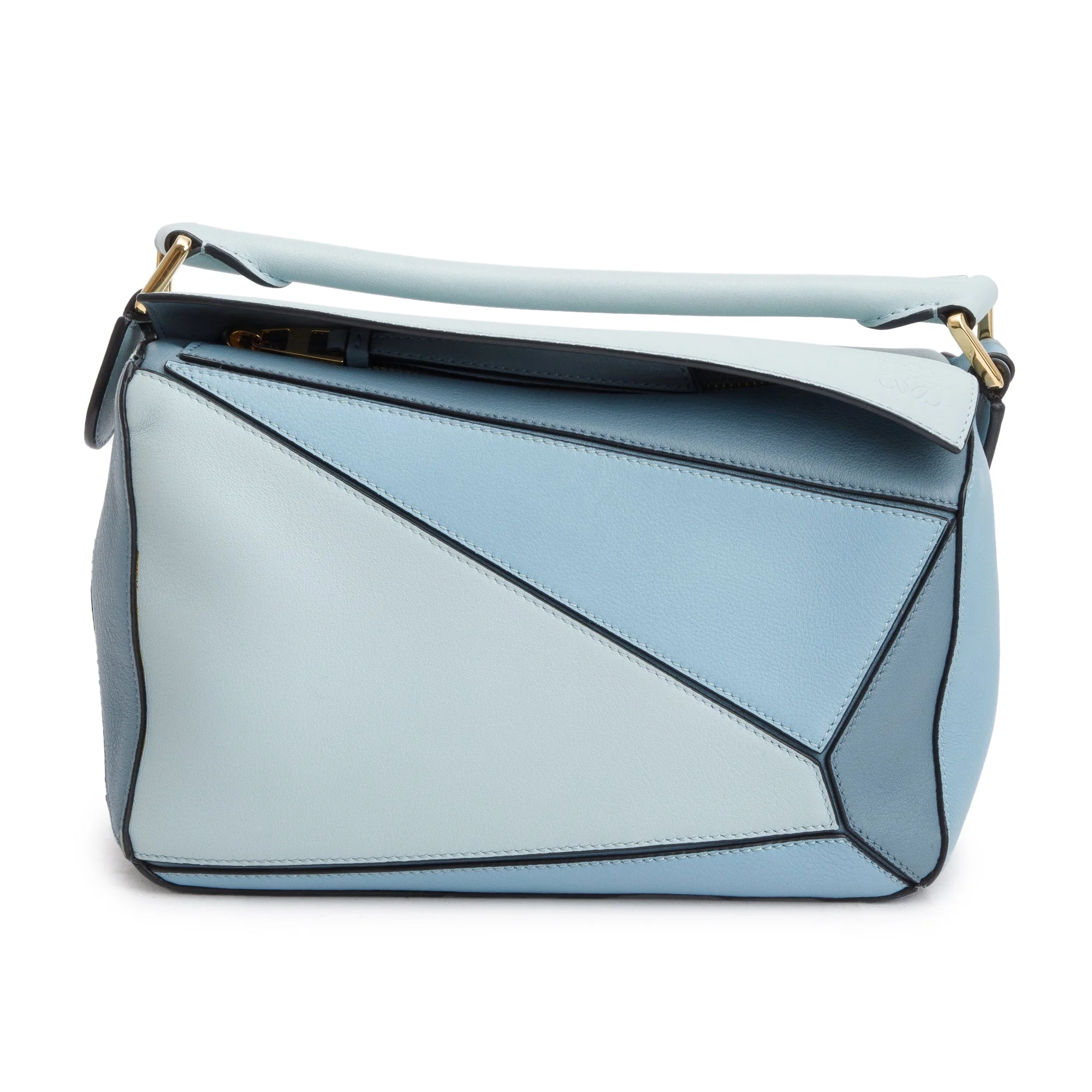 Loewe Blue Calfskin Leather Small Puzzle Edge Bag w/ Strap - Image 3