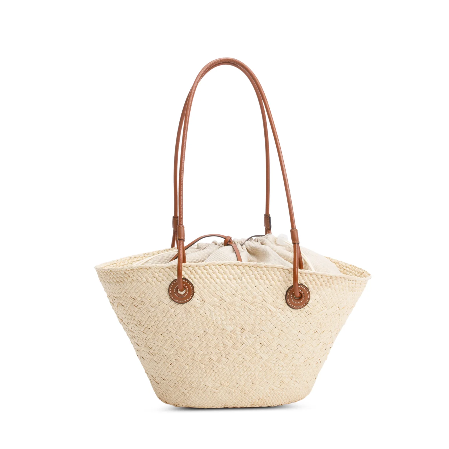 Loewe Neutral Iraca Palm Tan Leather Small Basket Bag - Image 4