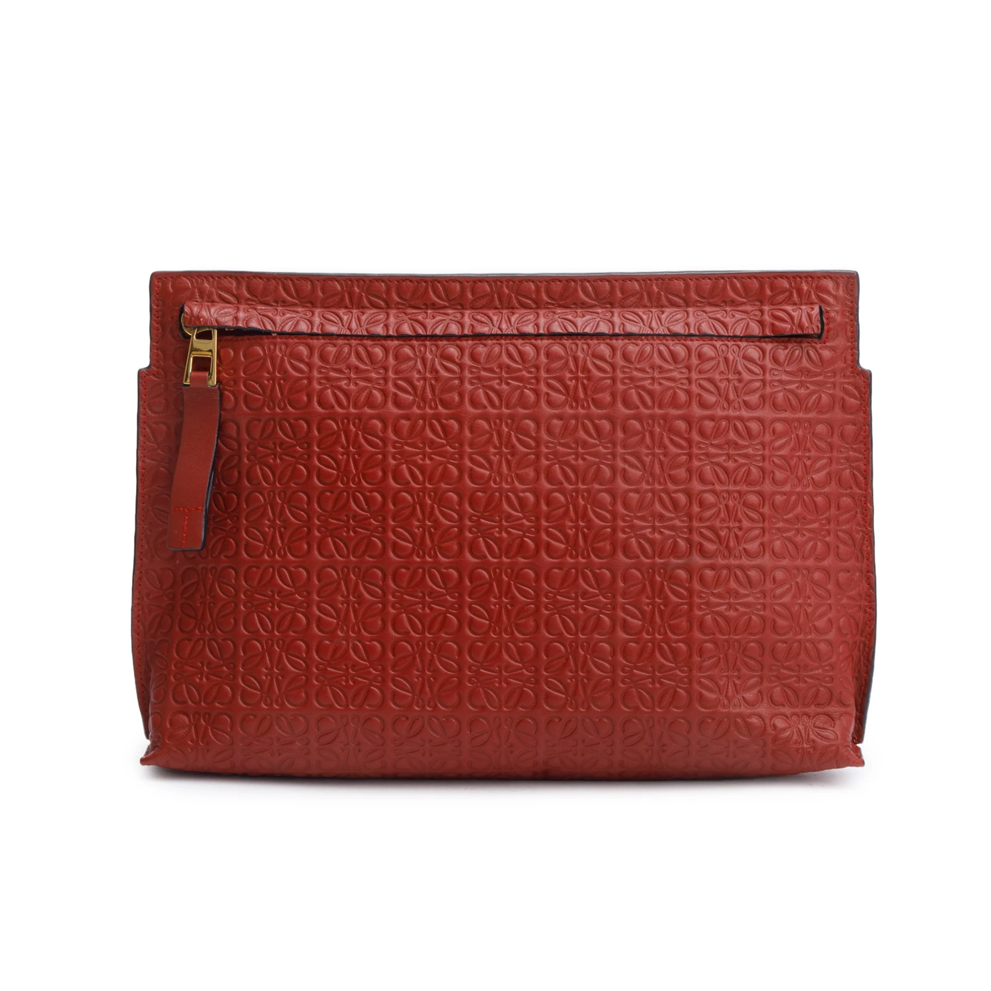 Loewe Red Anagram Embossed Leather T Clutch