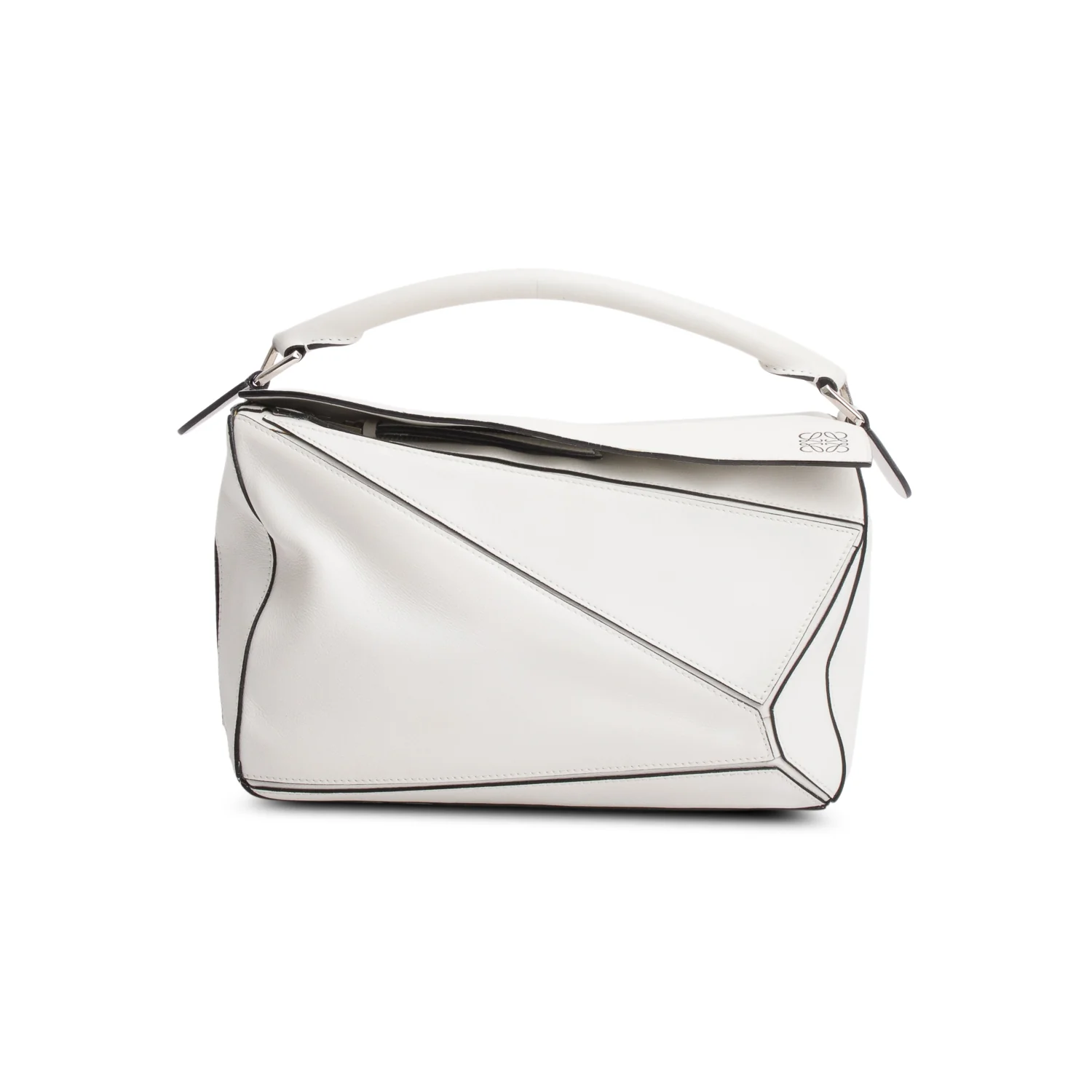 Loewe White Calfskin Leather Medium Puzzle Edge Bag w/ Strap