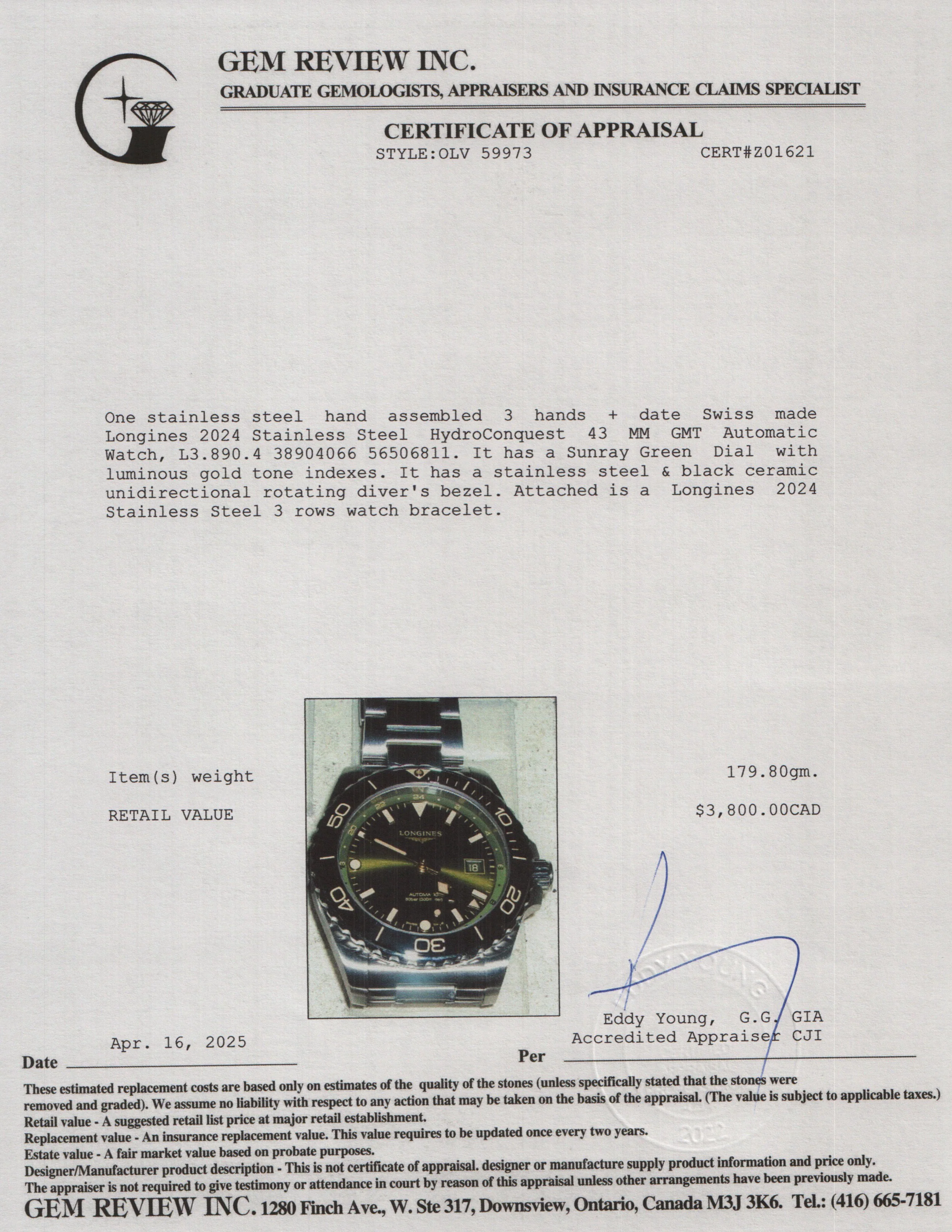 Longines 2024 Stainless Steel HydroConquest 43 MM GMT Automatic Watch Sunray Green Dial w/ Box & Papers - Image 6