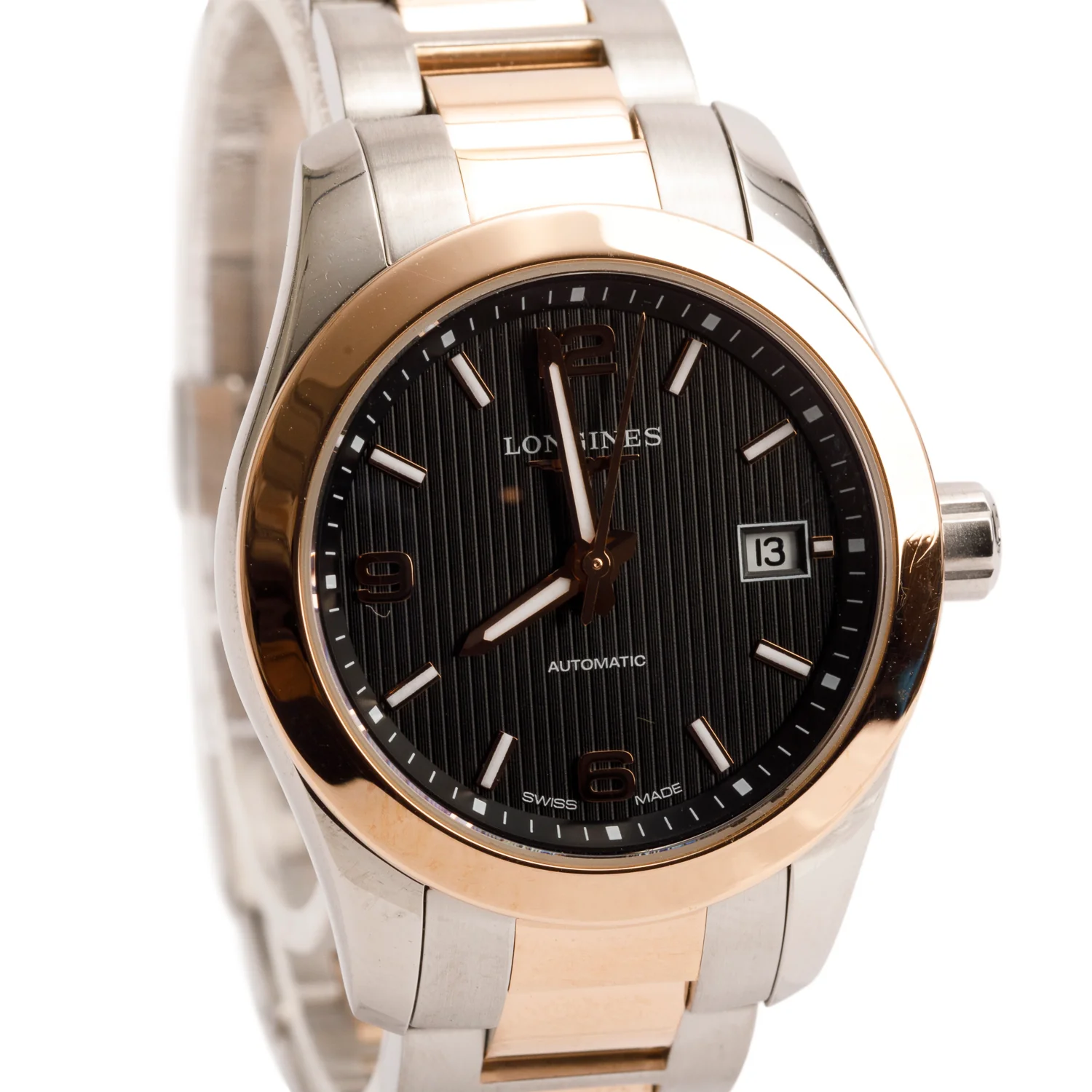 Longines Rose Gold-Plated & Stainless Steel Conquest 30 MM Automatic Watch Black Dial - Image 2