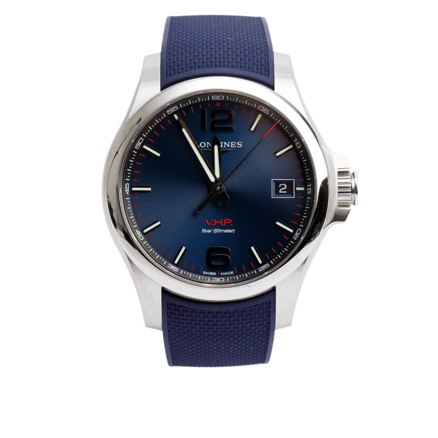 Longines Stainless Steel Conquest V.H.P. 41 MM Quartz Watch Blue Dial w/ Box