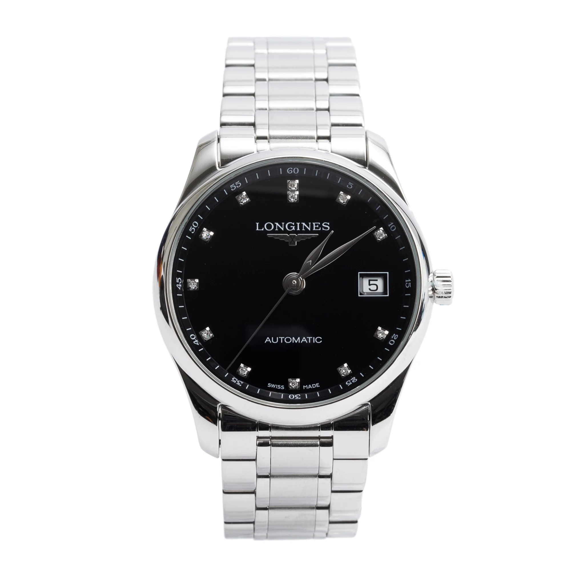 Longines Stainless Steel Master Collection 36 MM Automatic Watch Black Diamond Dial
