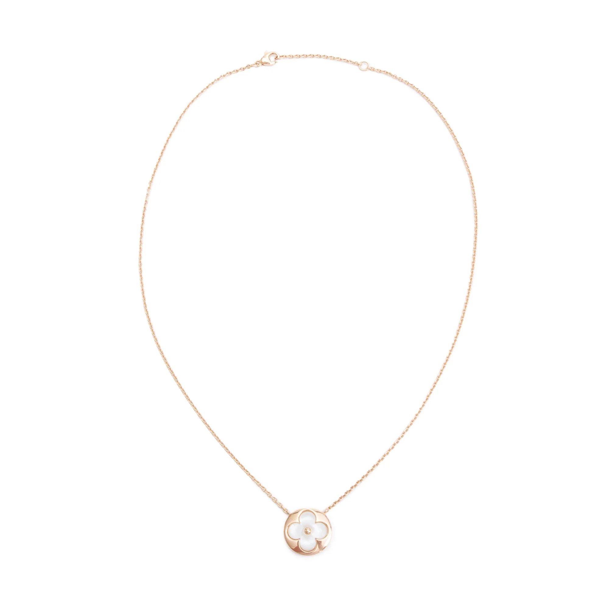 Louis Vuitton 18k Rose Gold & White Mother of Pearl Color Blossom Sun Pendant Necklace w/ Box