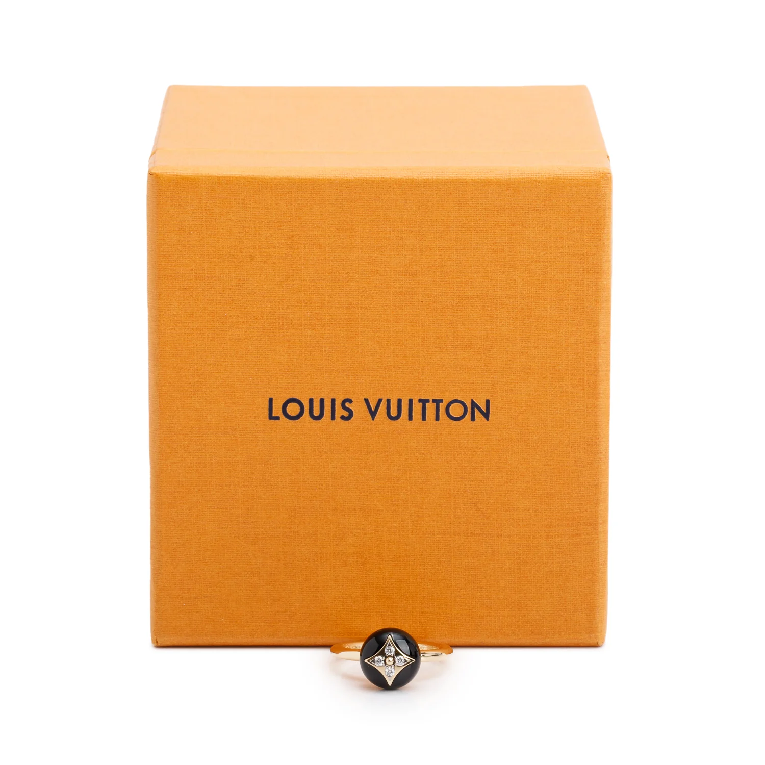 Louis Vuitton 18k Yellow Gold Diamond & Onyx B Blossom Ring, Size 56 7.75 w/ Box - Image 2