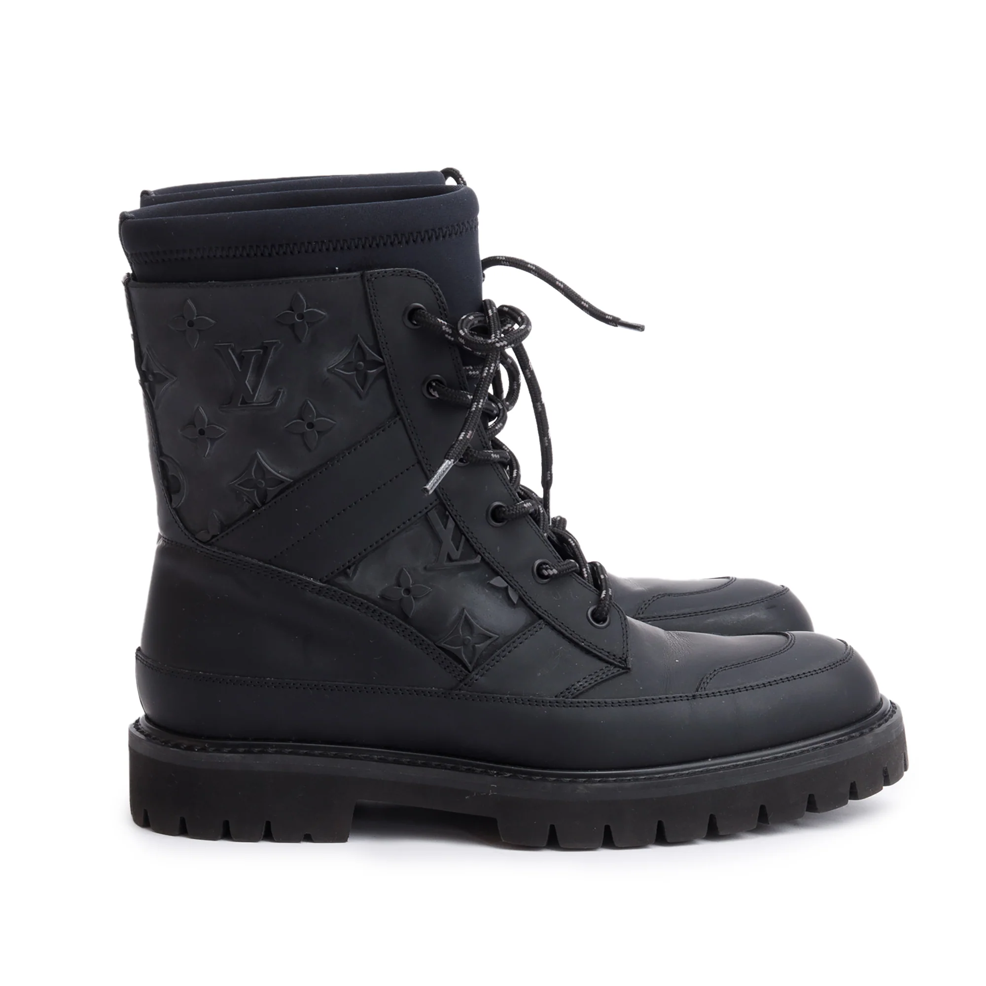 Louis Vuitton 2020 Black Monogram Embossed Rubber Landscape Ankle Boots, Size 6 w/ Box - Image 3