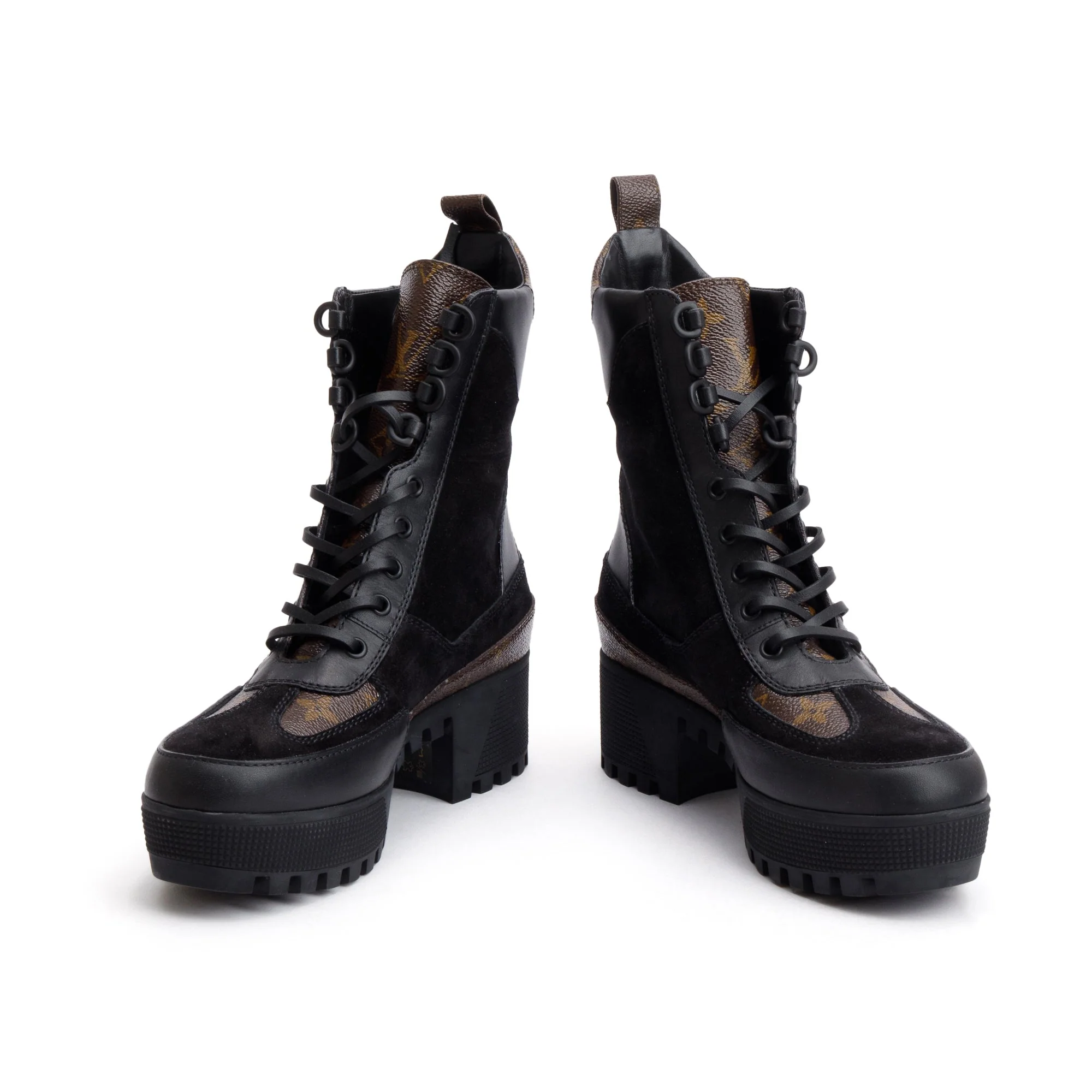 Louis Vuitton 2020 Black Suede Monogram Trim Laureate Platform Desert Boots, Size 37.5 w/ Box - Image 3