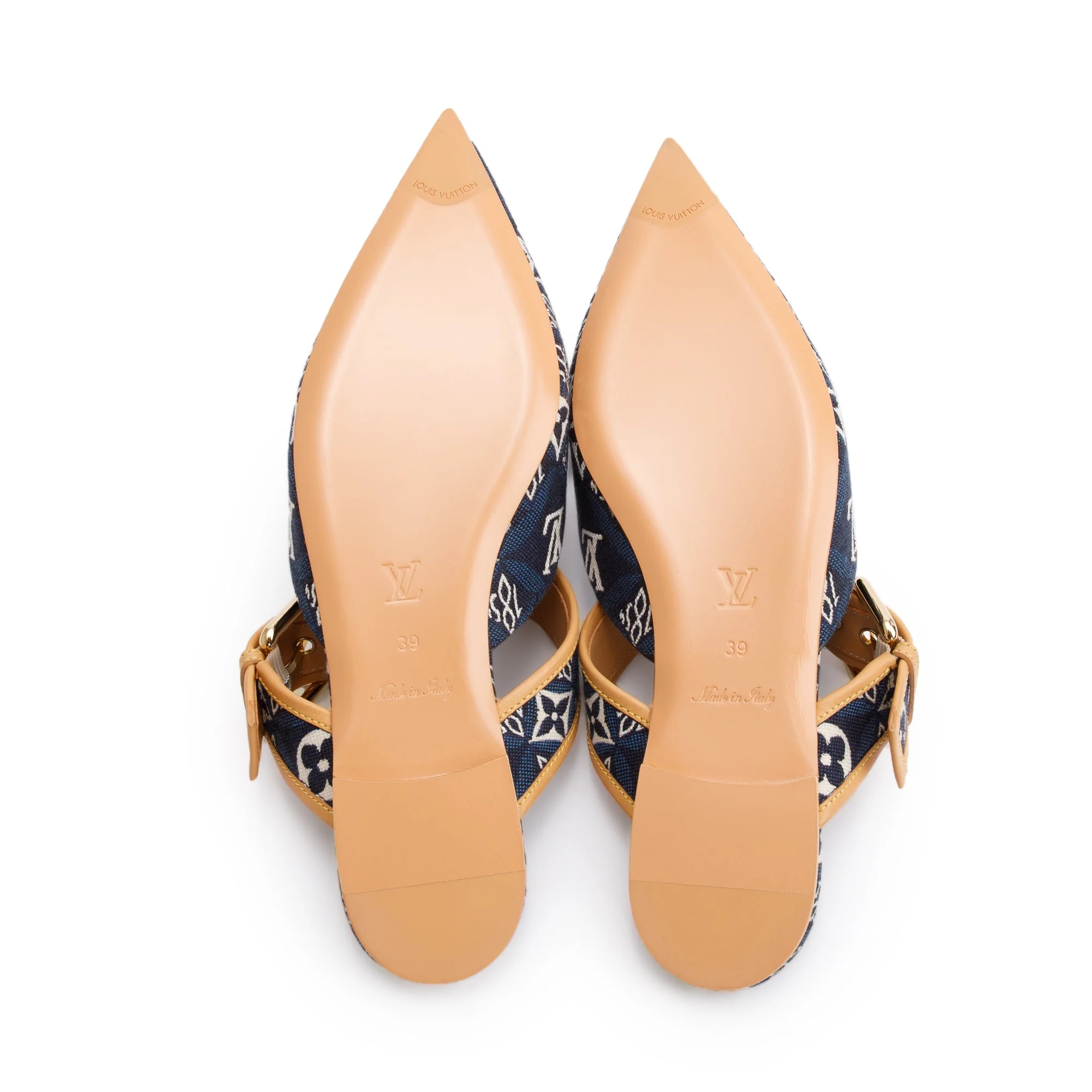 Louis Vuitton 2020 Blue Jacquard Canvas Since 1854 Sofia Flat Mules, Size 39 w/ Box - Image 7