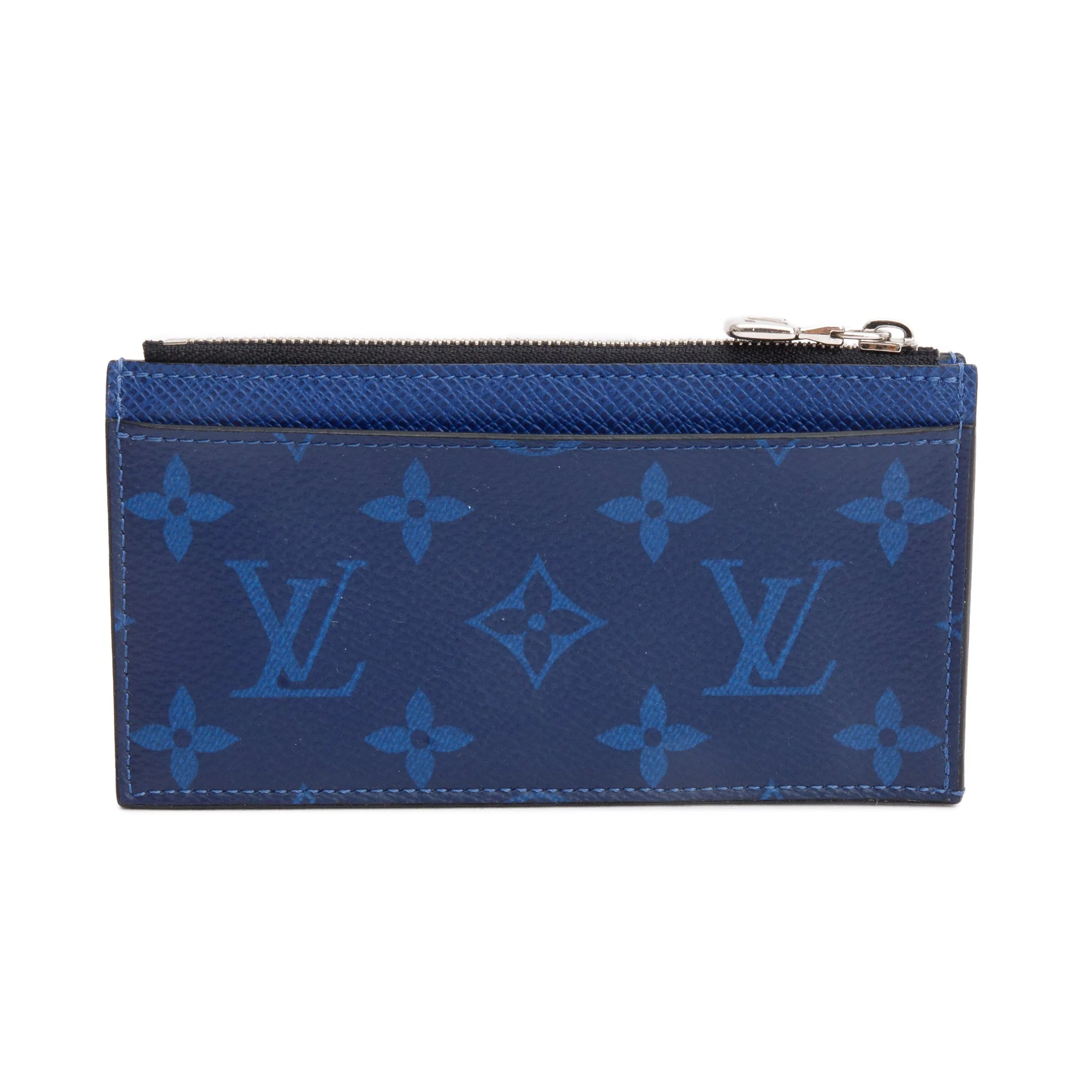 Louis Vuitton 2020 Cobalt Blue Monogram & Taigarama Leather Coin Card Holder w/ Box - Image 4