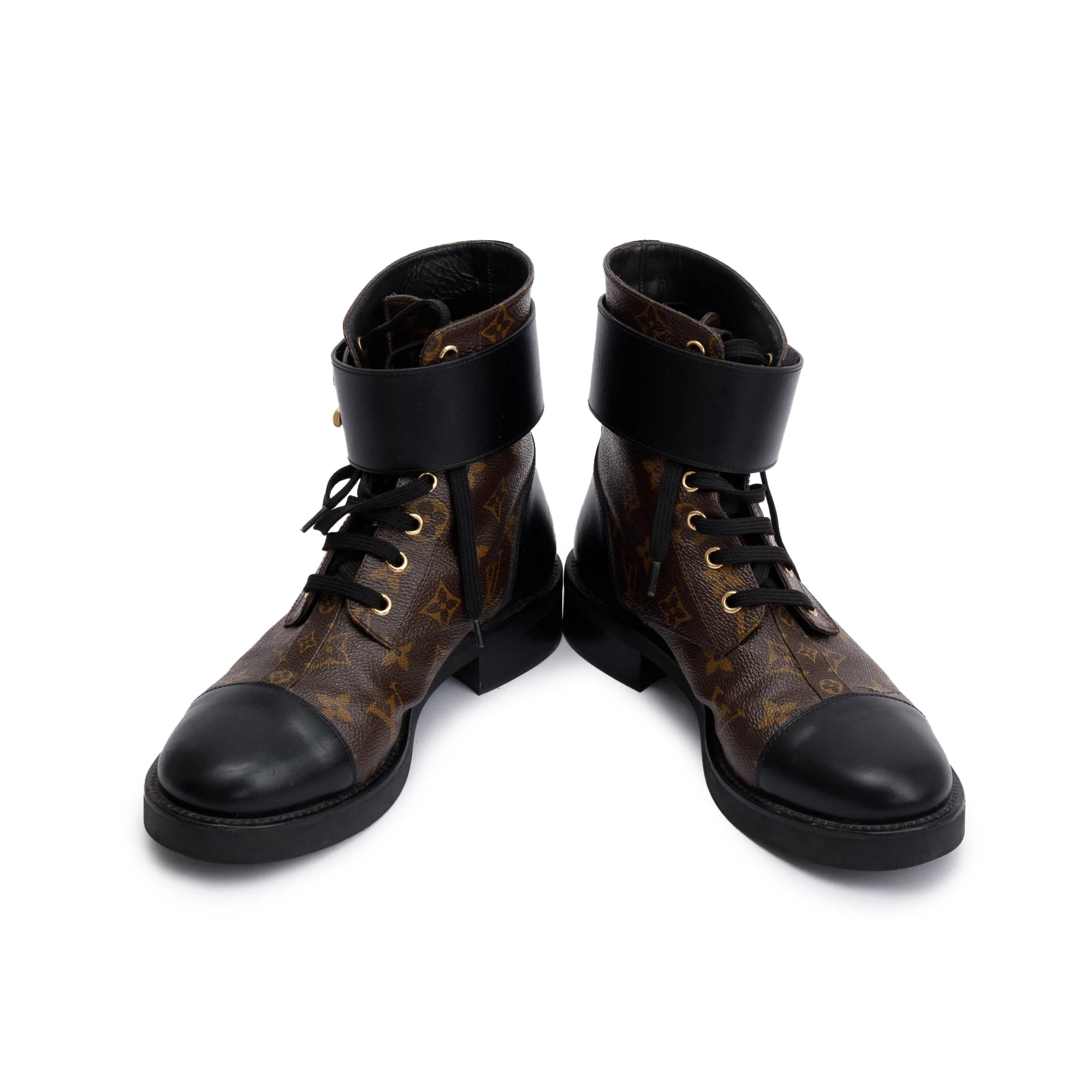 Louis Vuitton 2020 Monogram Black Leather Wonderland Flat Ranger Boots, Size 9 - Image 3