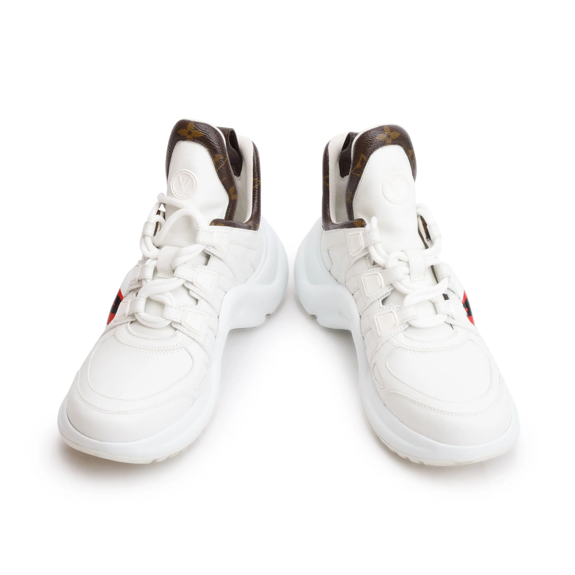Louis Vuitton 2020 White Leather Monogram Trim LV Heart Archlight Sneakers, Size 37.5 w/ Box - Image 4