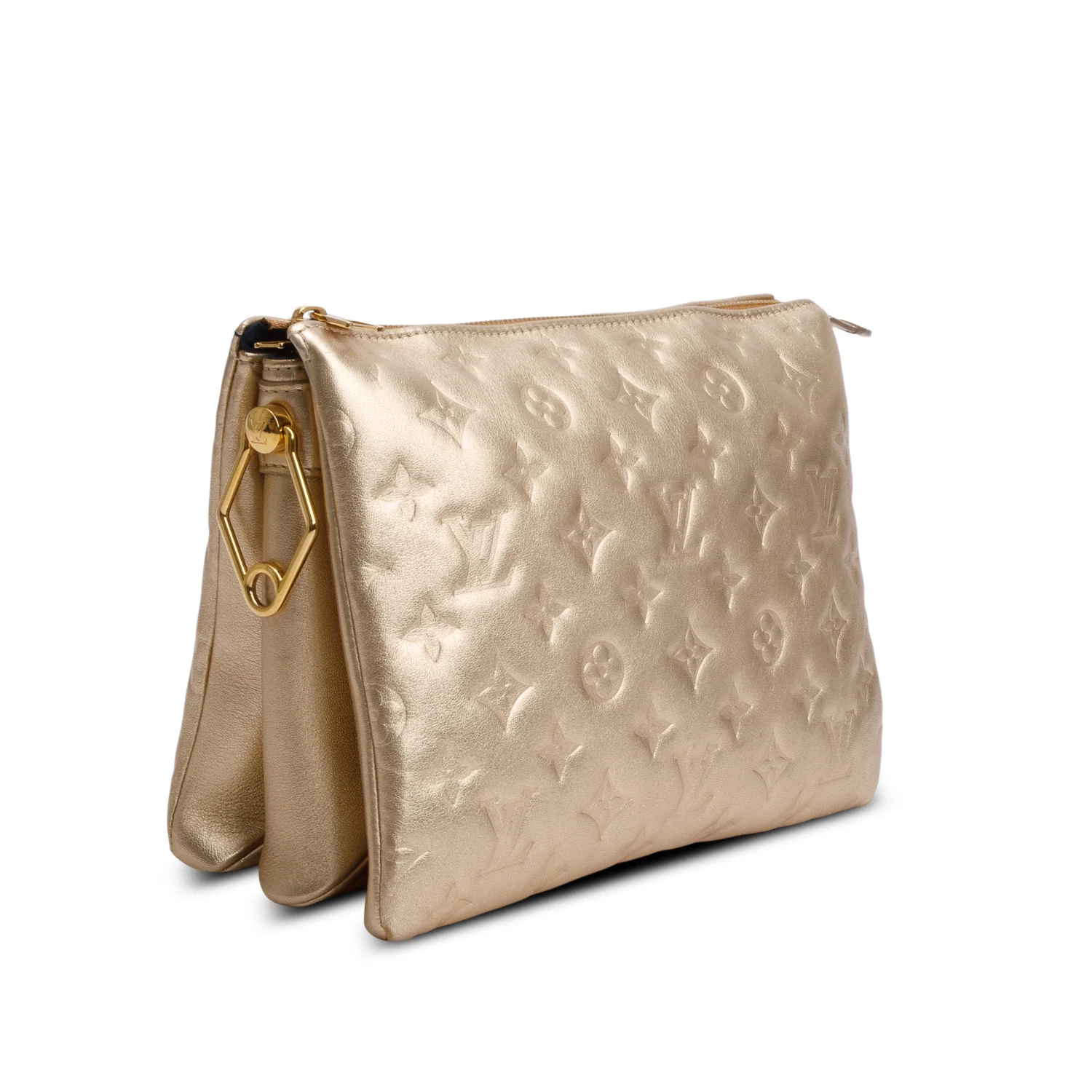 Louis Vuitton 2021 Gold Monogram Embossed Lambskin Leather Coussin PM w/ Straps - Image 4