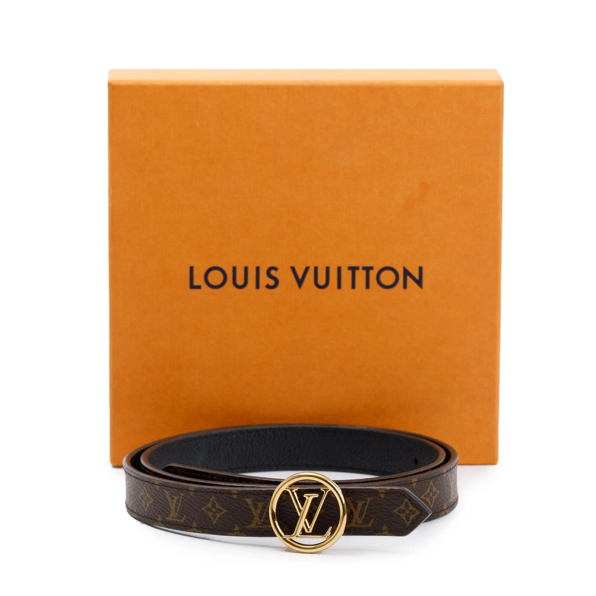 Louis Vuitton 2021 Monogram Canvas & Black Leather Circle LV 20 MM Reversible Belt, Size 75 30 w/ Box & Receipt - Image 2