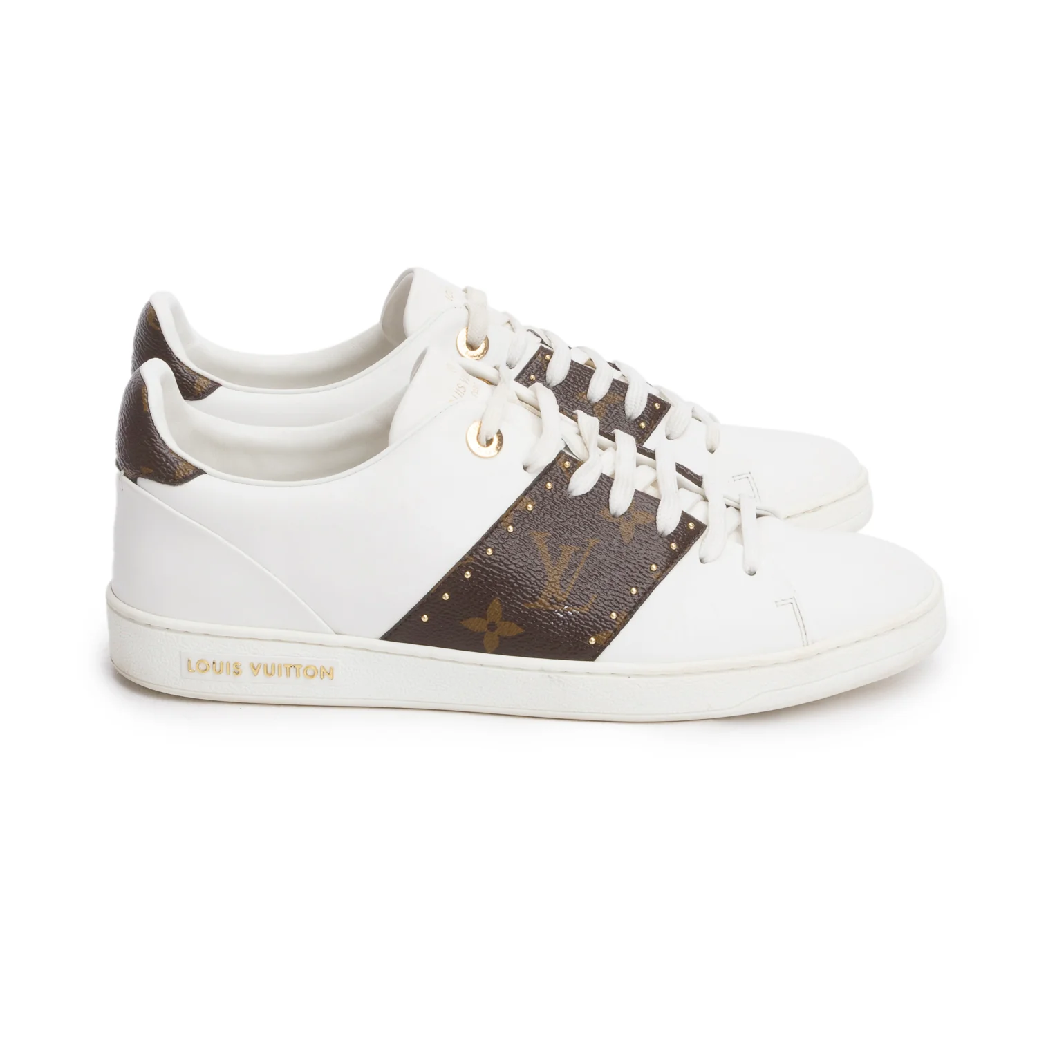 Louis Vuitton 2021 White Calfskin Leather Monogram Canvas Frontrow Sneakers, Size 40 - Image 2
