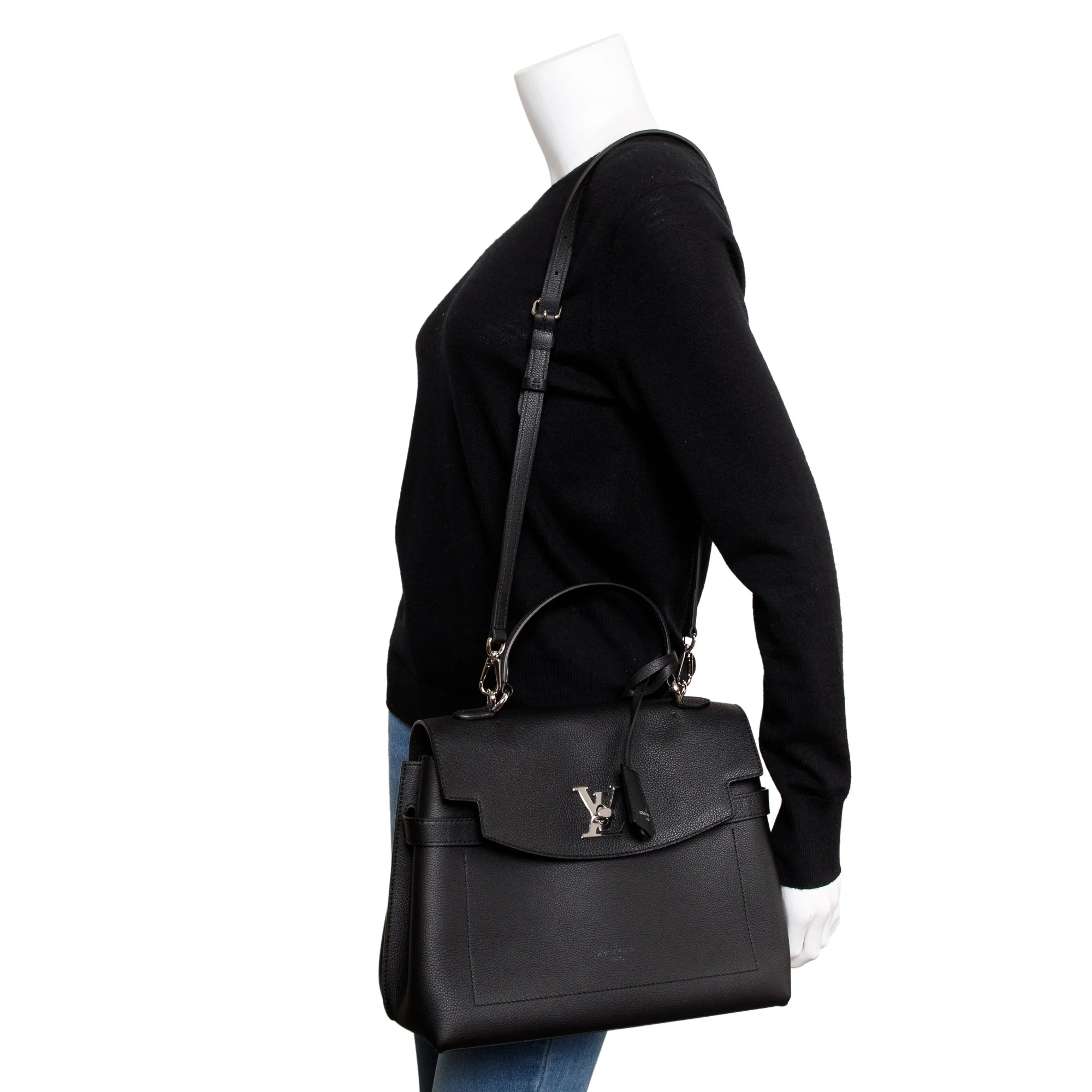 Louis Vuitton 2022 Black Calfskin Leather LockMe Ever MM w/ Strap - Image 2