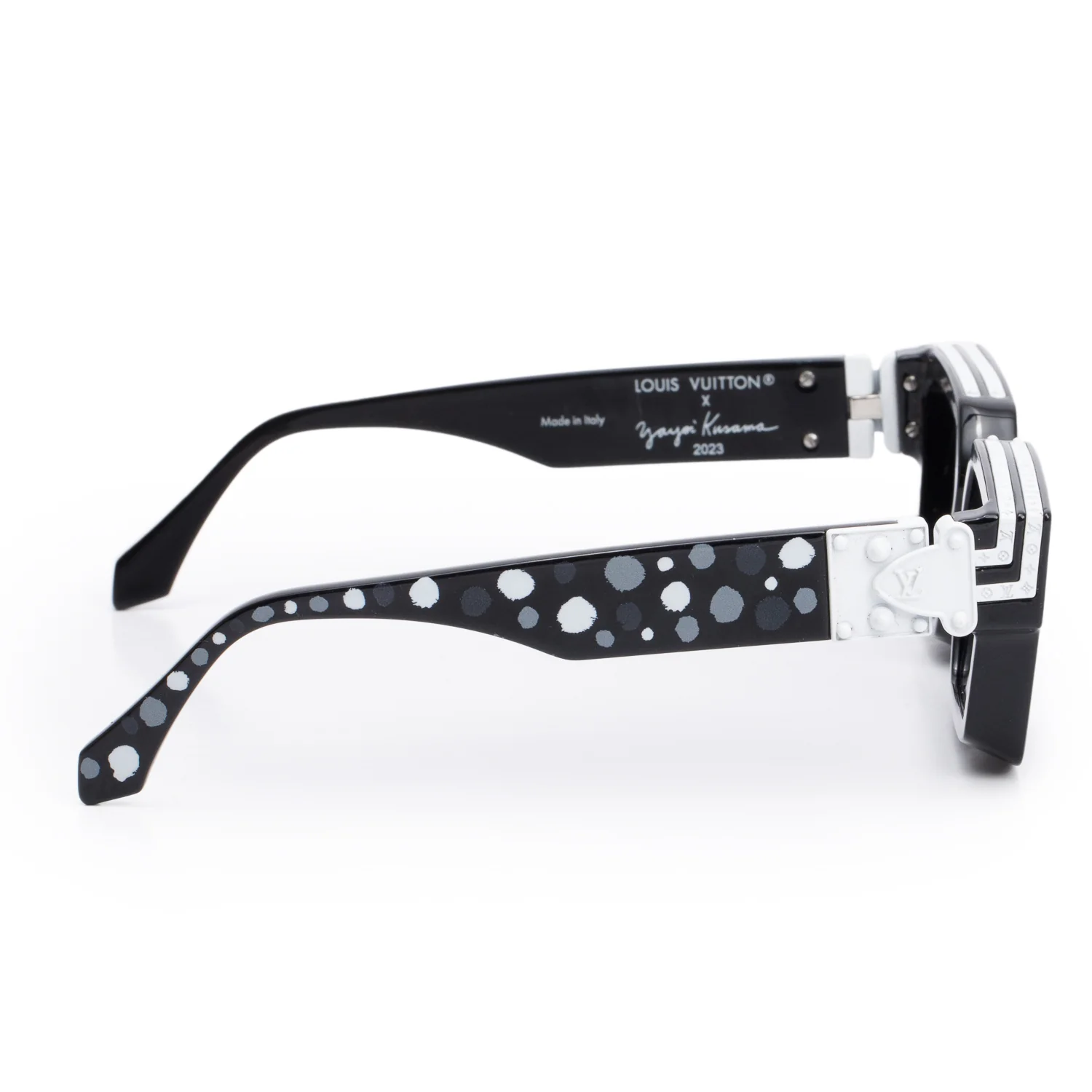 Louis Vuitton 2022 Black Painted Dots Acetate 1.1 Millionaires Sunglasses w/ Case - Image 3