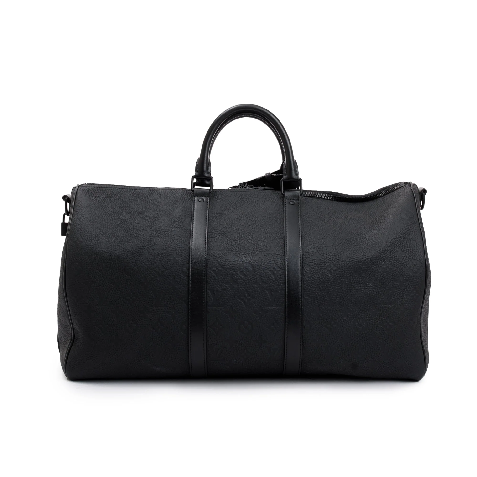 Louis Vuitton 2022 Black Taurillon Monogram Embossed Leather Keepall Bandouliere 50 w/ Strap - Image 5