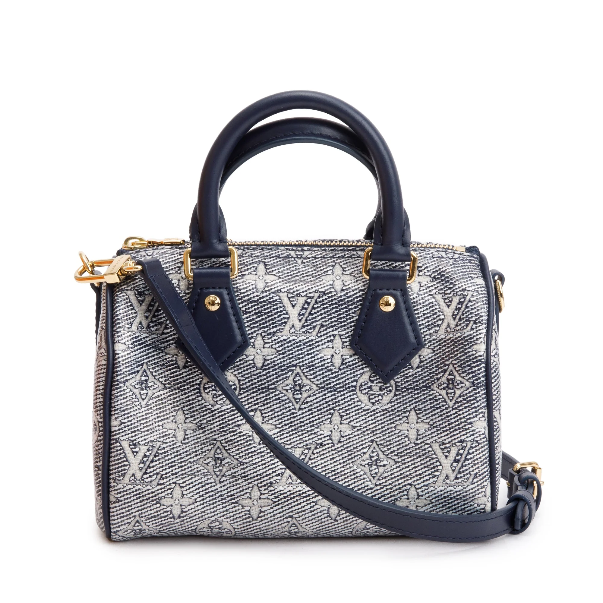Louis Vuitton 2022 Blue Monoglam Jacquard Canvas Speedy Bandouliere 20 w/ Strap & Box
