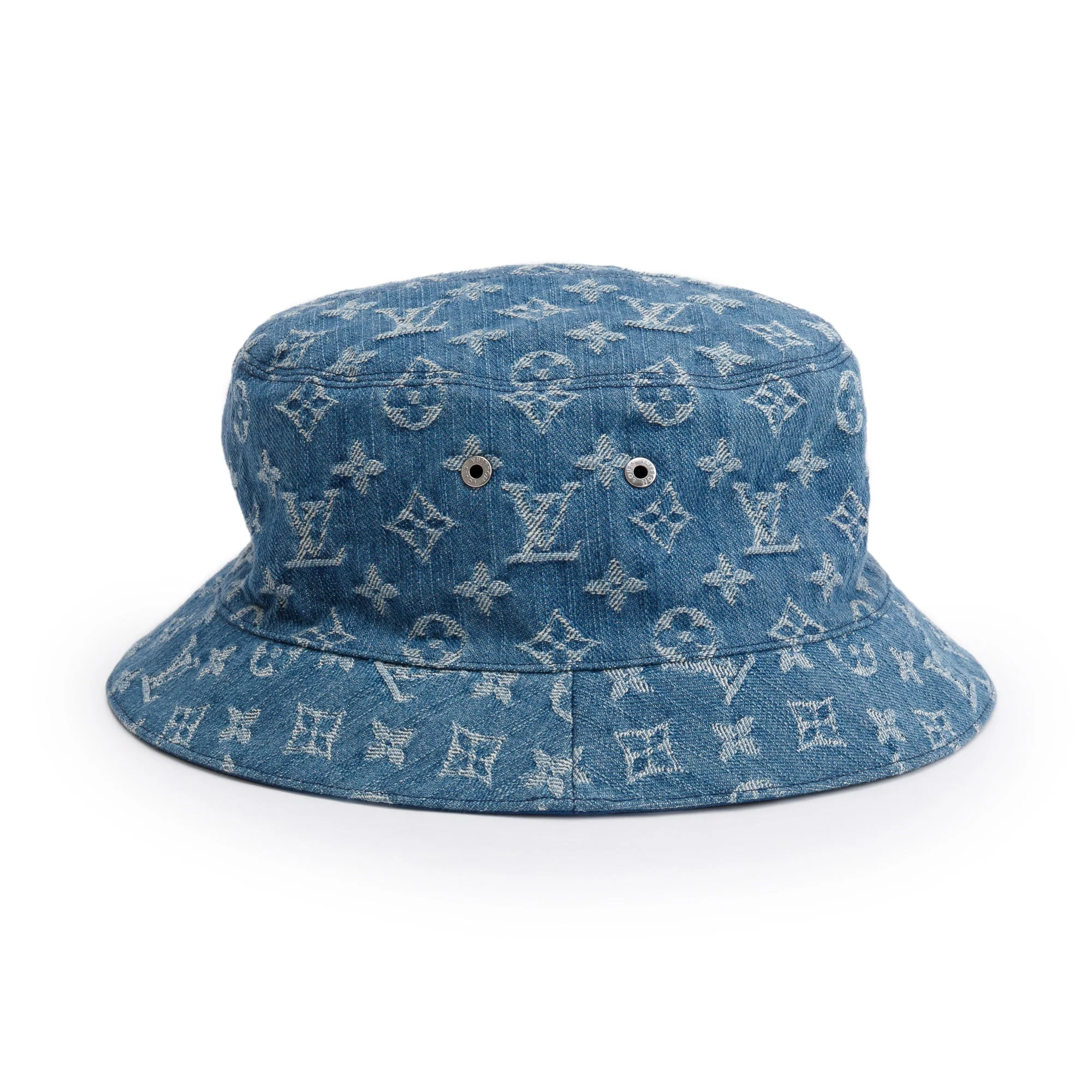 Louis Vuitton 2022 Blue Monogram Denim Essential Bucket Hat, Size 62 w/ Box - Image 3