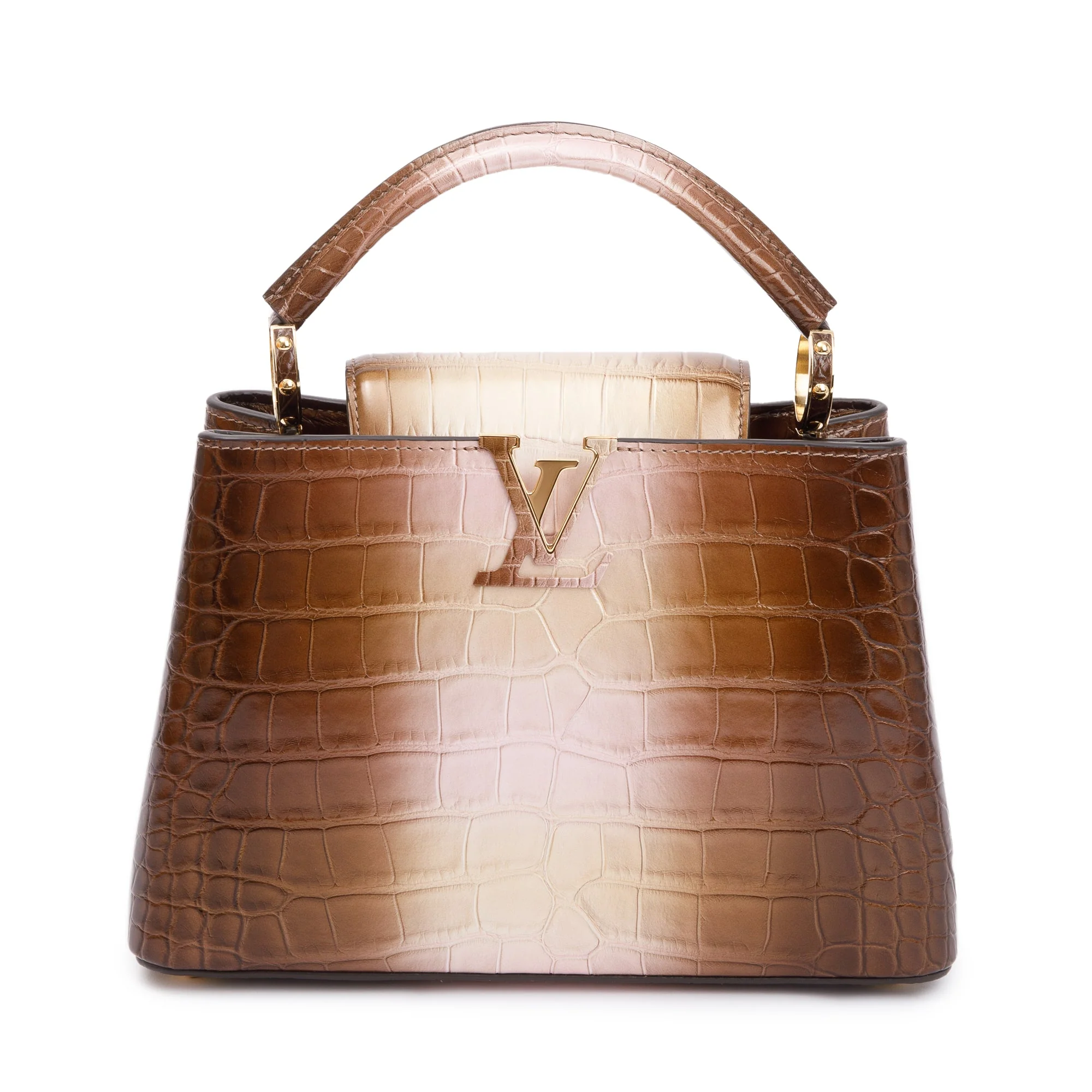 Louis Vuitton 2022 Brown/ Gold Alligator Ombre Capucines BB w/ Strap, Box & Papers - Image 4