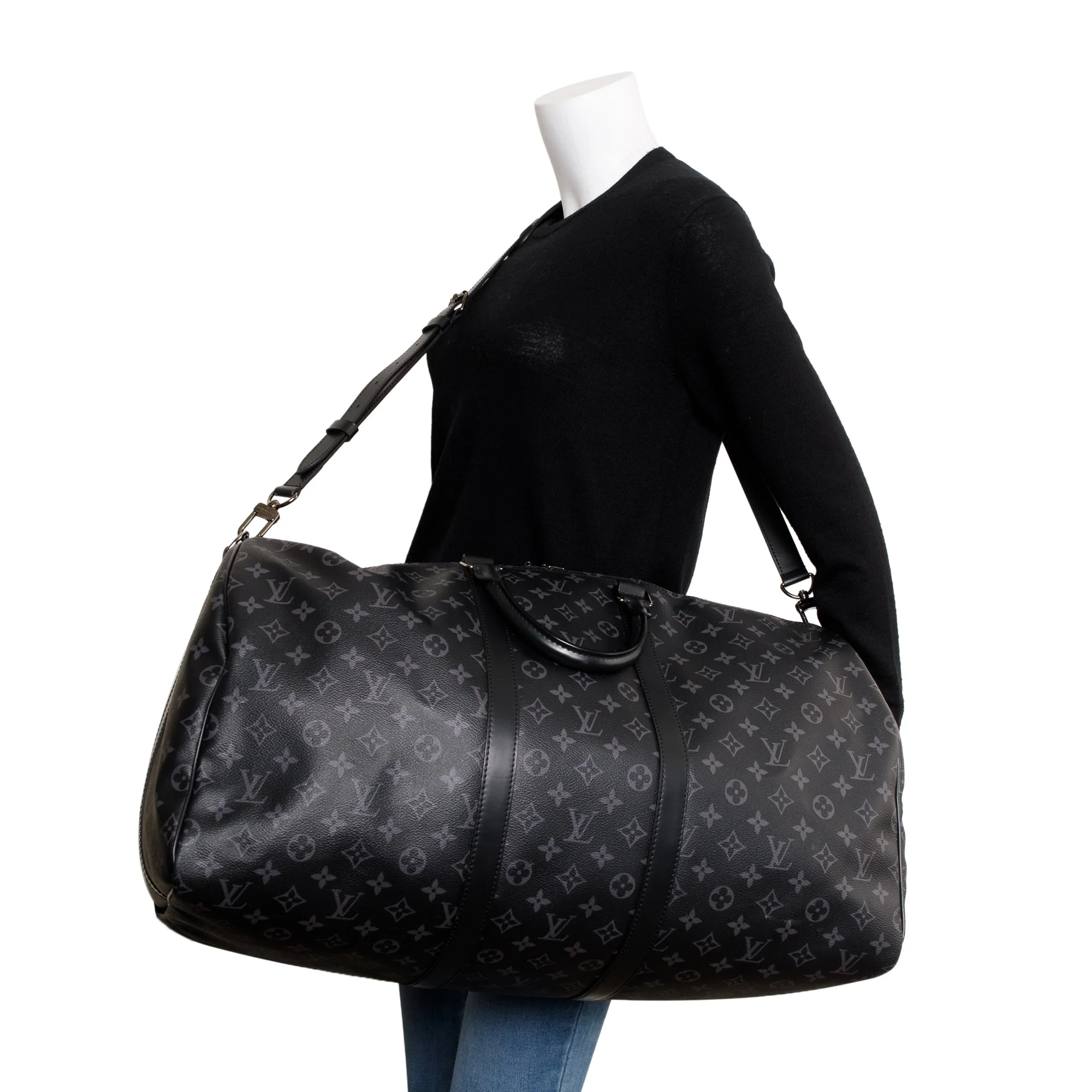 Louis Vuitton 2022 Monogram Eclipse Keepall Bandouliere 55 w/ Strap - Image 2