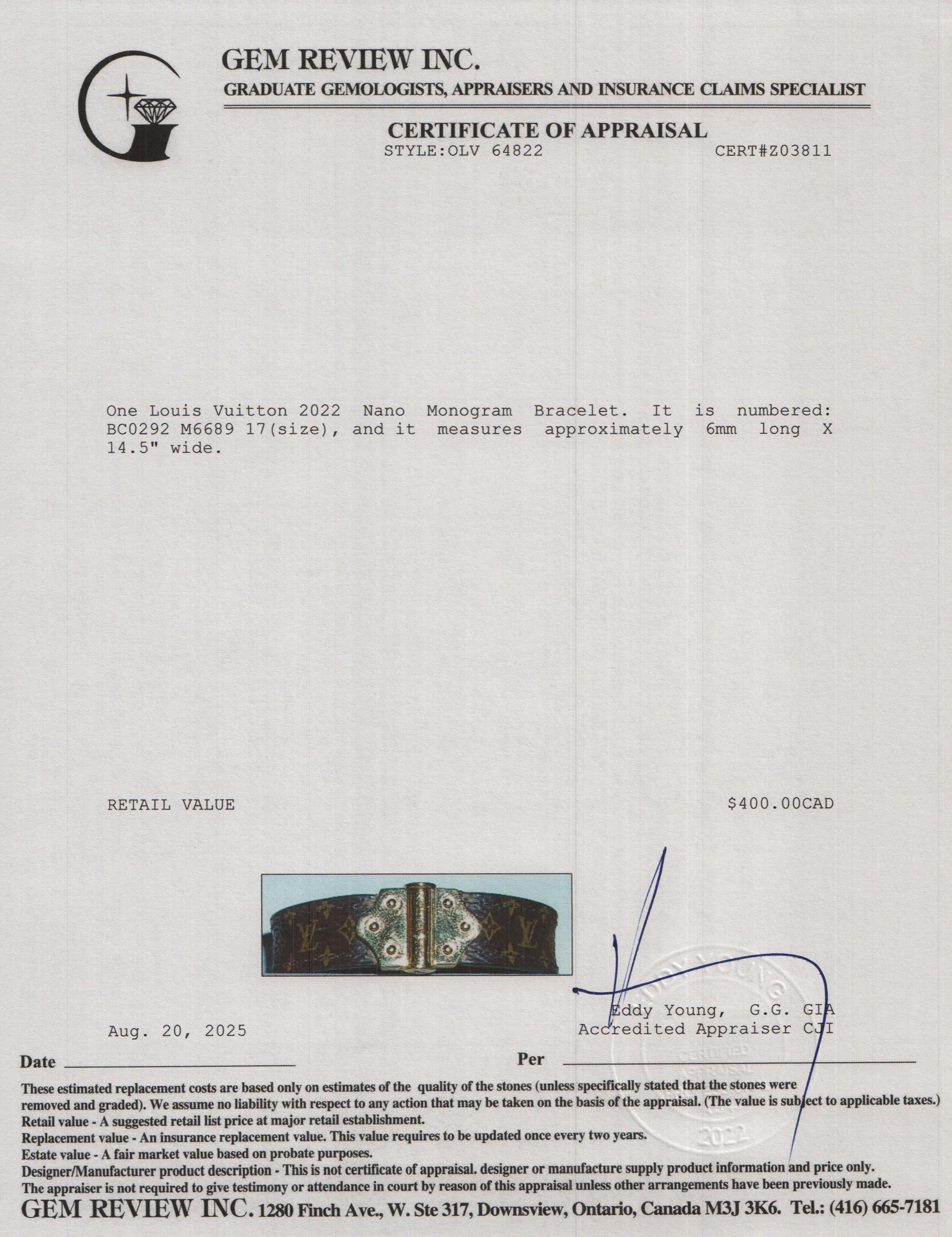 Louis Vuitton 2022 Nano Monogram Bracelet w/ Box & Receipt - Image 6