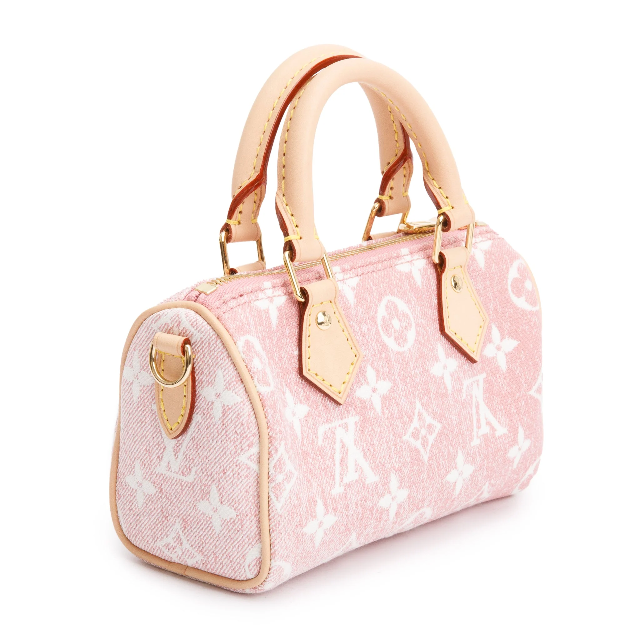 Louis Vuitton 2022 Pink Monogram Denim Nano Speedy w/ Strap - Image 6
