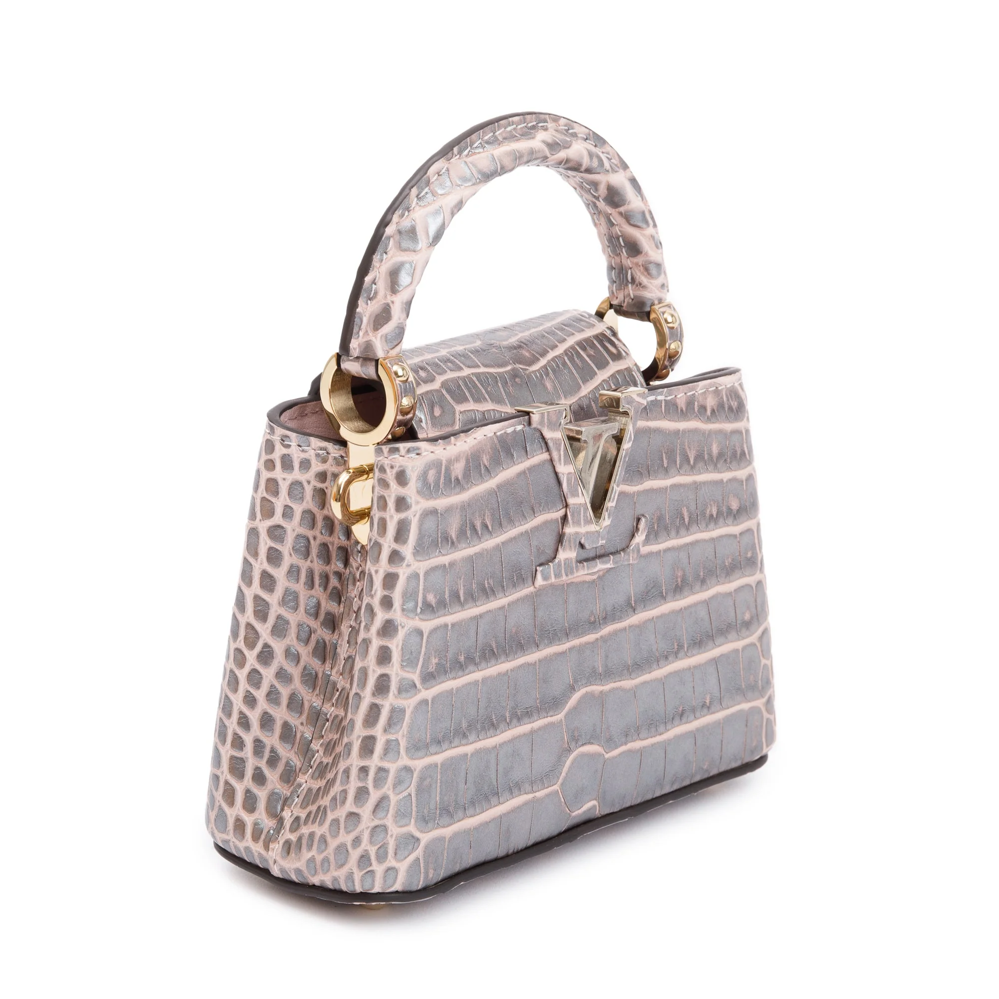Louis Vuitton 2022 Silver/Pink Crocodilien Brillant Capucines Nano w/ Strap & Box - Image 5