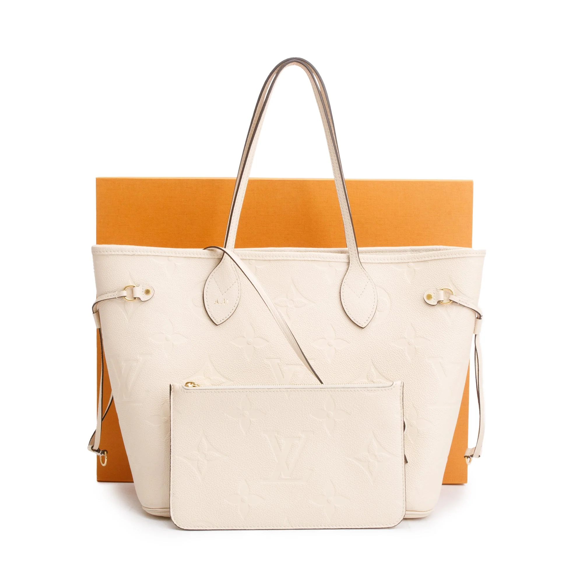 Louis Vuitton 2022 White Monogram Empreinte Leather Neverfull MM w/ Pouch & Box - Image 2