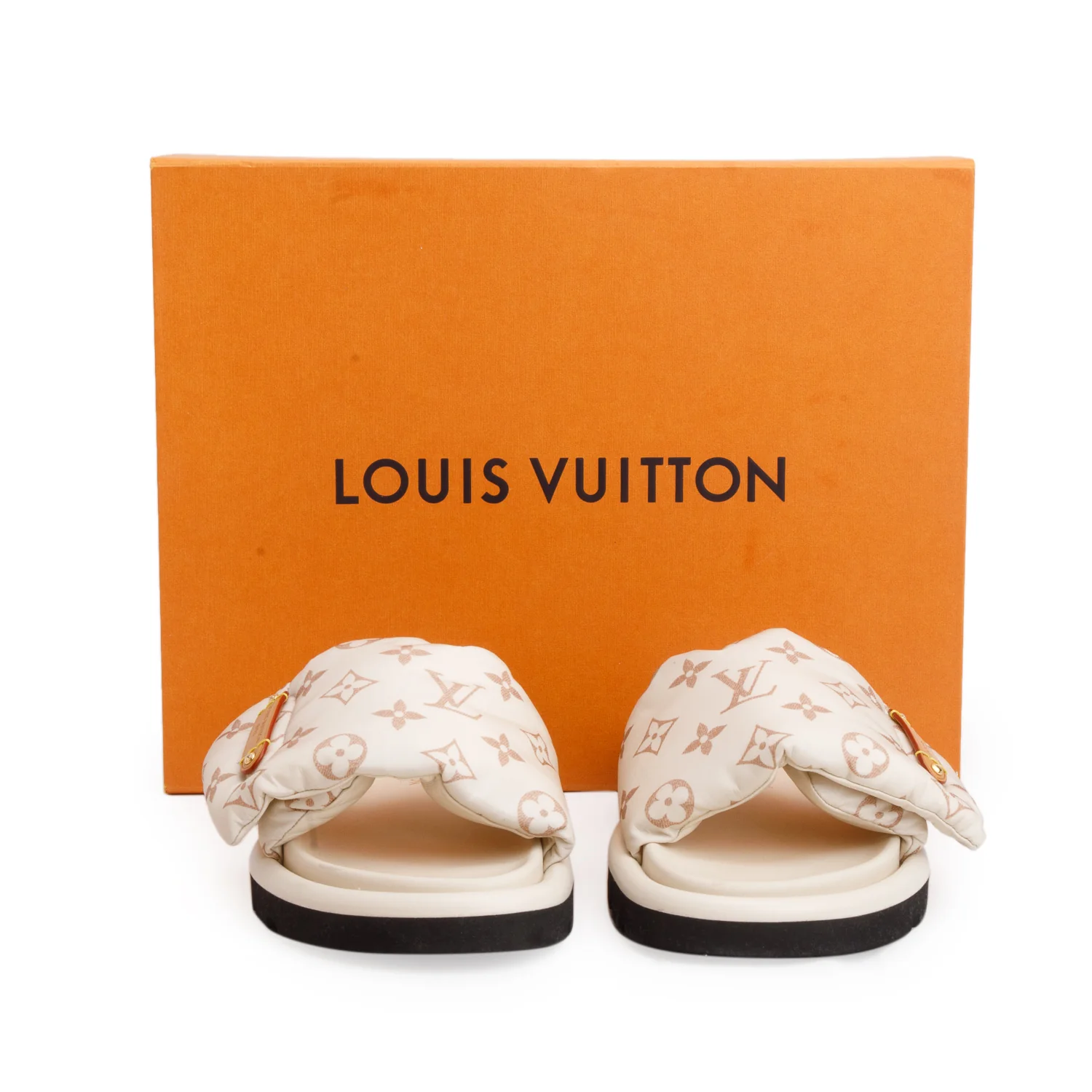 Louis Vuitton 2023 Creme Monogram Pool Pillow Flat Comfort Mule, Size 38 w/ Box - Image 2