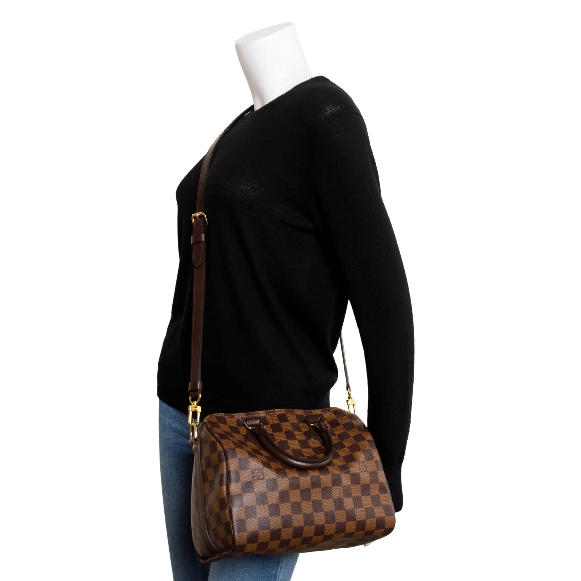 Louis Vuitton 2023 Damier Ebene Speedy Bandouliere 25 w/ Strap, Box & Receipt - Image 2