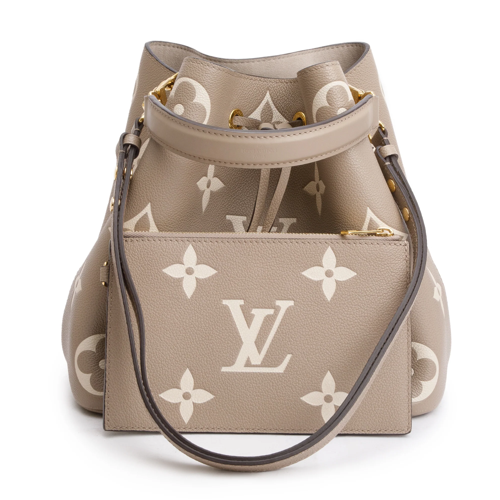 Louis Vuitton 2023 Dove/Creme Bicolor Monogram Empreinte Leather Neonoe MM w/ Pouch - Image 3