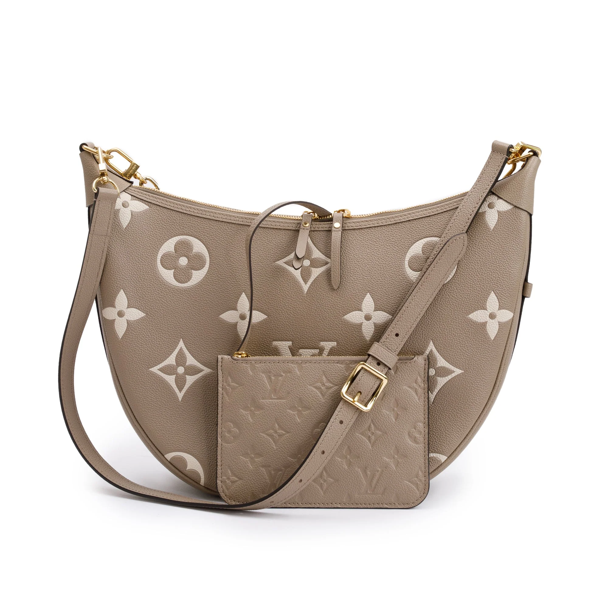 Louis Vuitton 2023 Dove Grey/Creme Bicolor Monogram Empreinte Leather Loop Hobo Bag w/ Straps & Pouch - Image 3