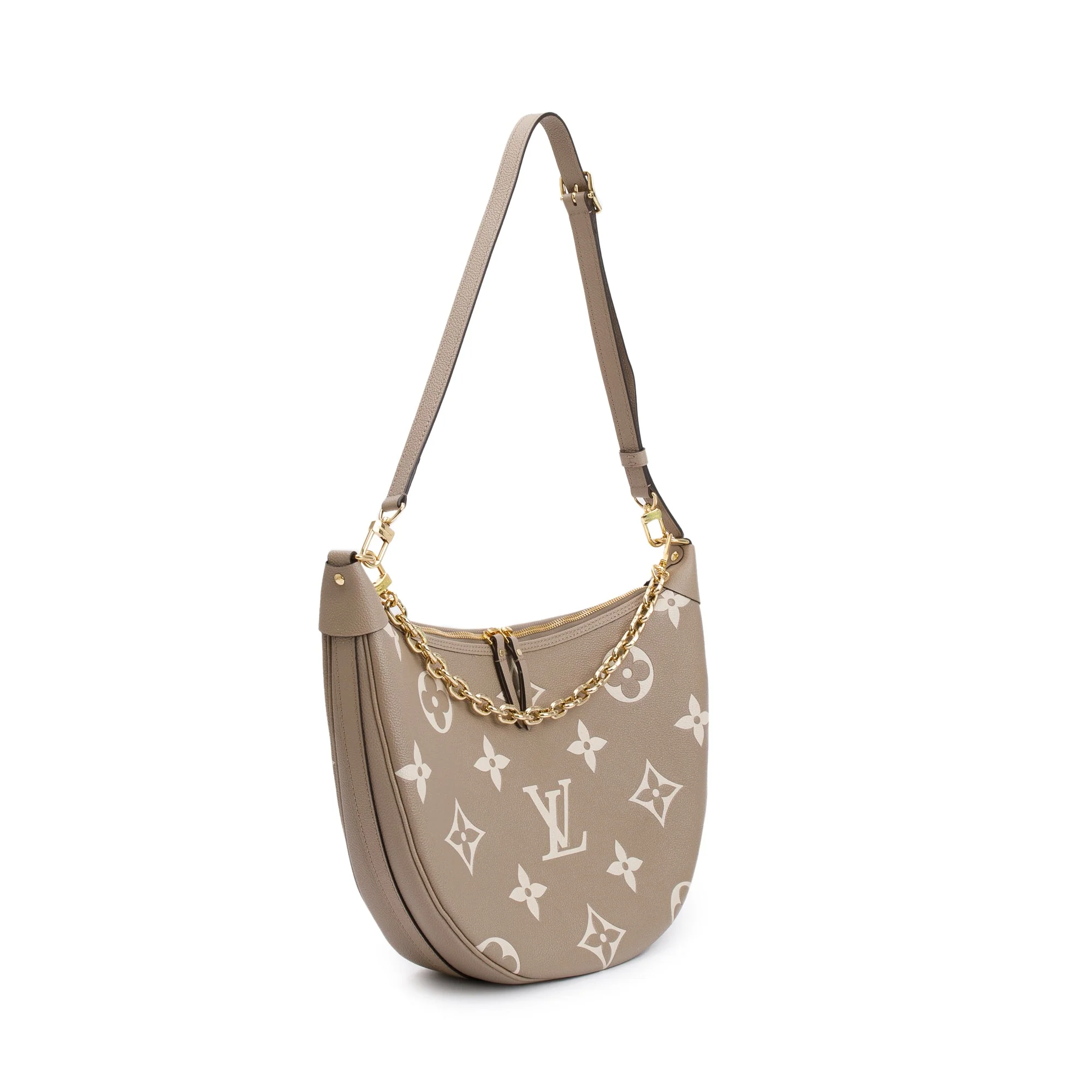 Louis Vuitton 2023 Dove Grey/Creme Bicolor Monogram Empreinte Leather Loop Hobo Bag w/ Straps & Pouch - Image 5