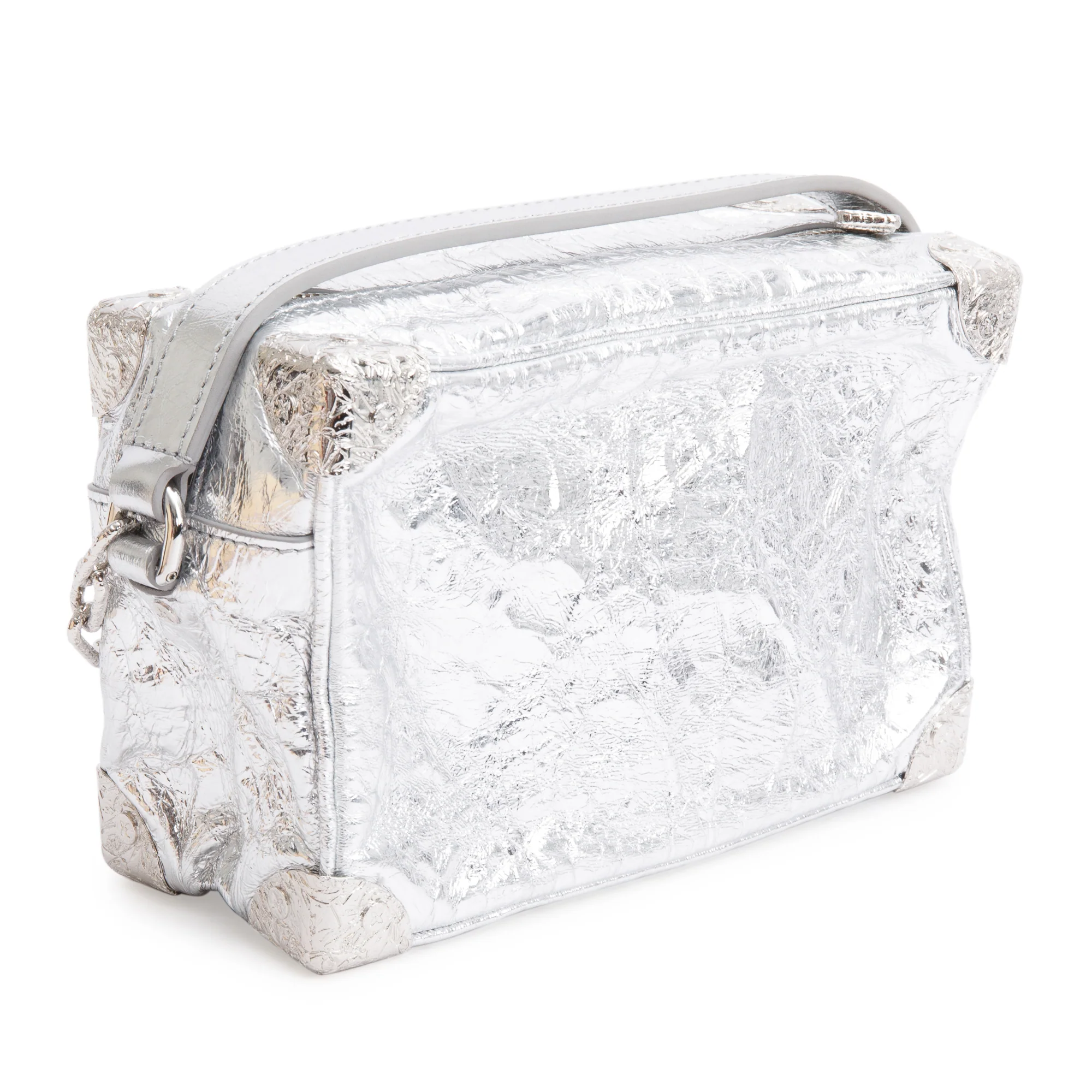Louis Vuitton 2023 Silver Aluminum & Cowhide Leather Mini Soft Trunk Crushed Bag - Image 6