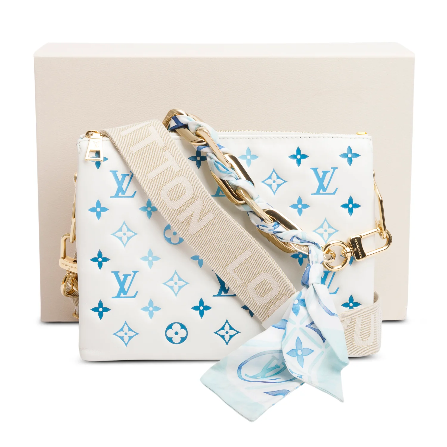 Louis Vuitton 2024 White Lambskin Embossed Monogram By The Pool Coussin PM w/ Box, Scarf & Receipt - Image 3