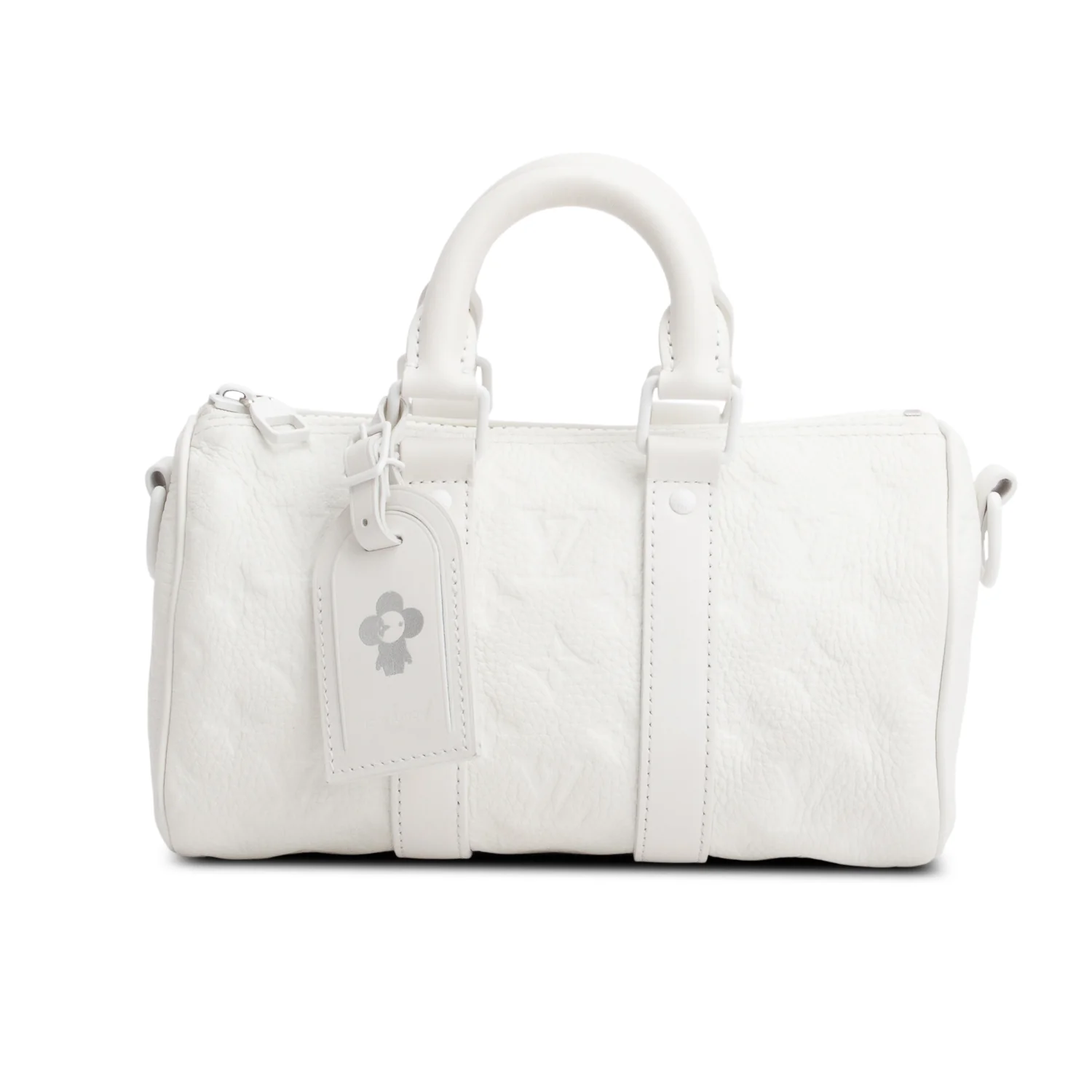 Louis Vuitton 2024 White Monogram Taurillion Leather Keepall Bandouliere 25 w/ Strap & Receipt - Image 3