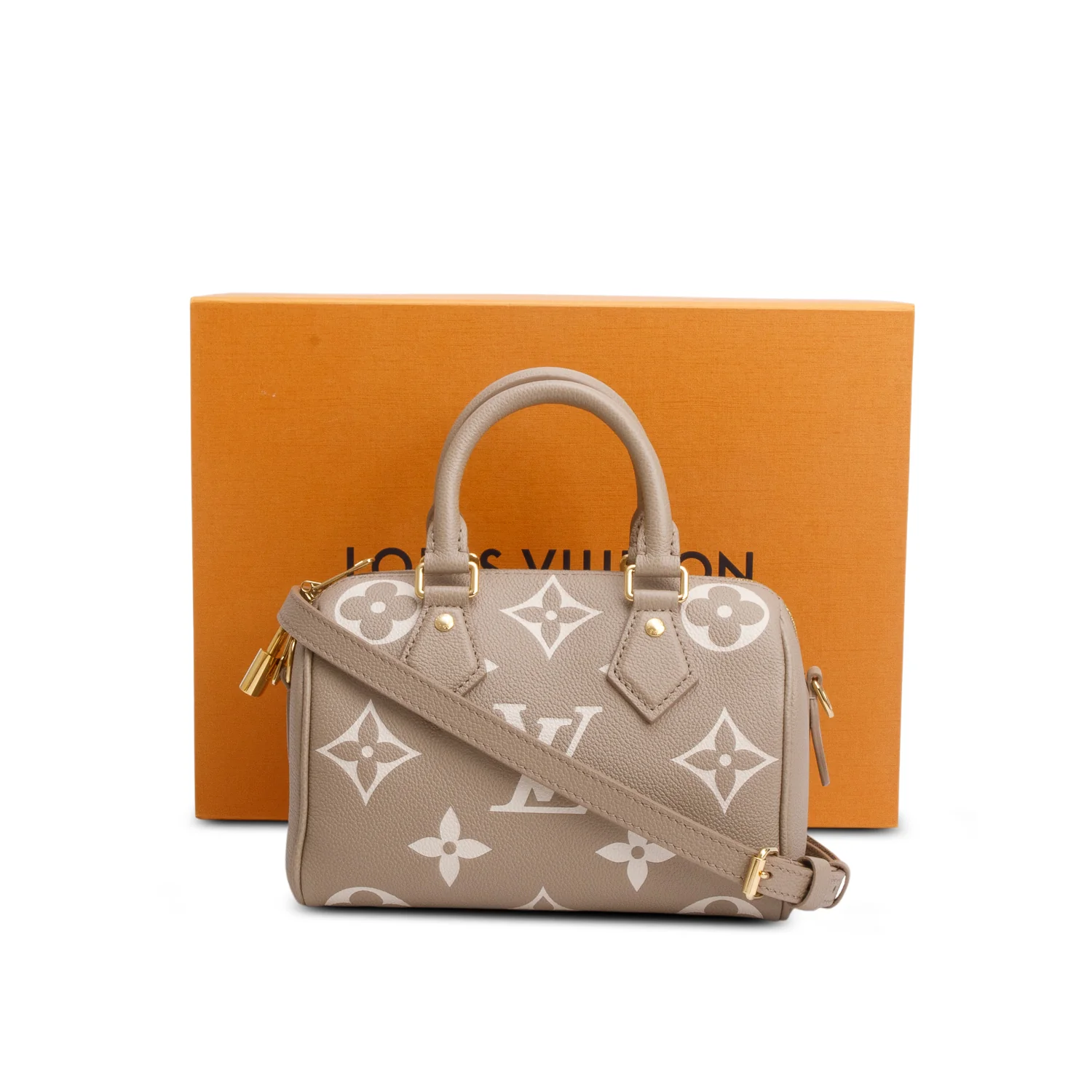 Louis Vuitton 2025 Taupe Empreinte Monogram Giant Speedy Bandouliere 20 w/ Box, Strap & Receipt - Image 3