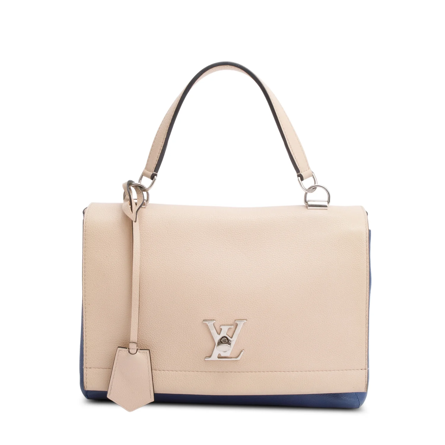 Louis Vuitton Beige/Blue Taurillon Leather LockMe II Top Handle Bag w/ Strap - Image 3