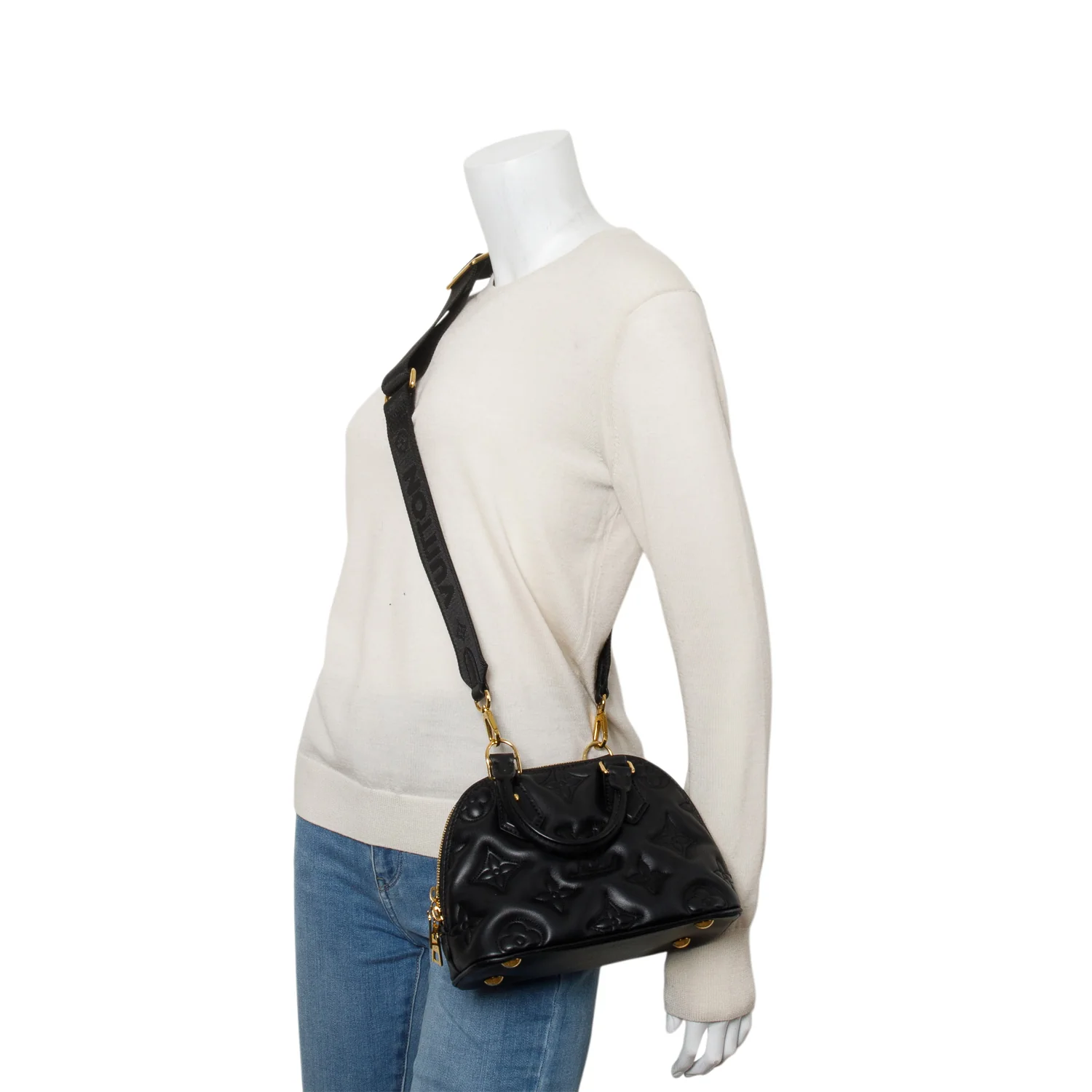Louis Vuitton Black Calfskin Bubblegram Alma BB w/ Strap - Image 2