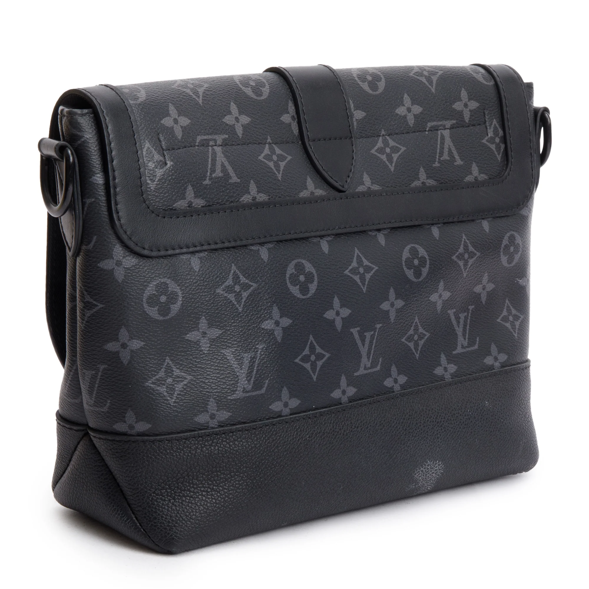 Louis Vuitton Black Leather And Monogram Eclipse Saumur Messenger Bag - Image 6