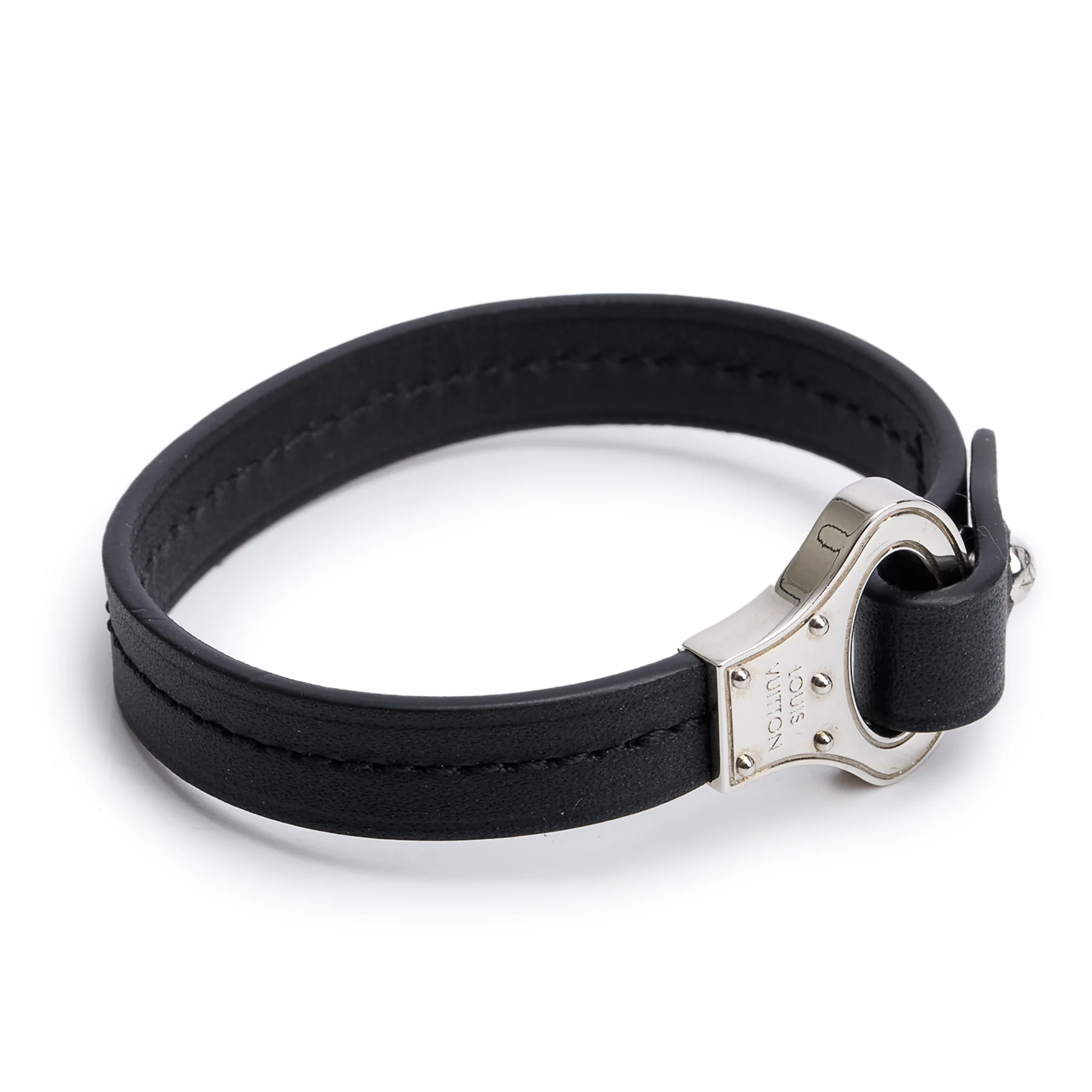 Louis Vuitton Black Leather Archive Bracelet, Size 19 - Image 2