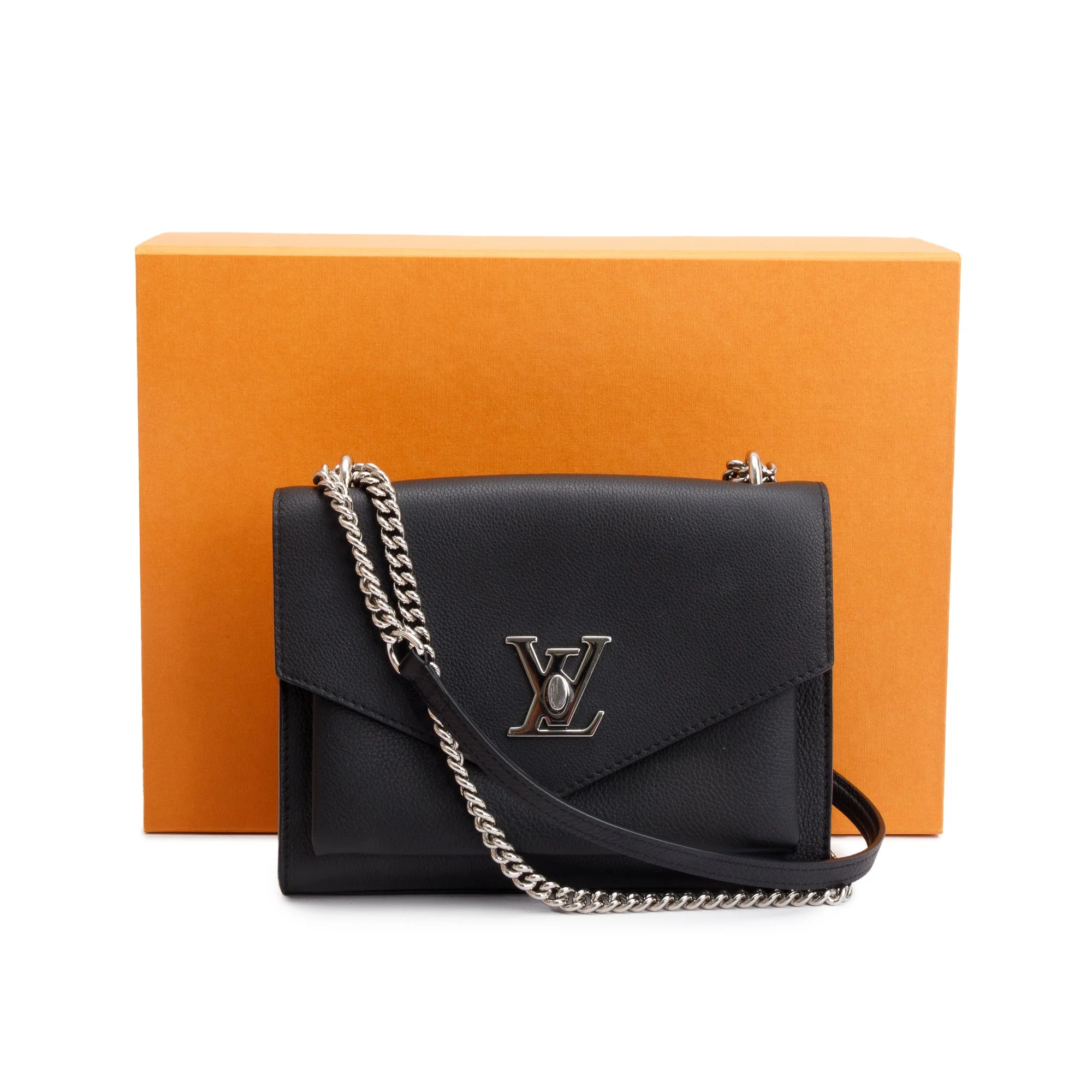 Louis Vuitton Black Leather MyLockMe Chain Bag w/ Box - Image 3