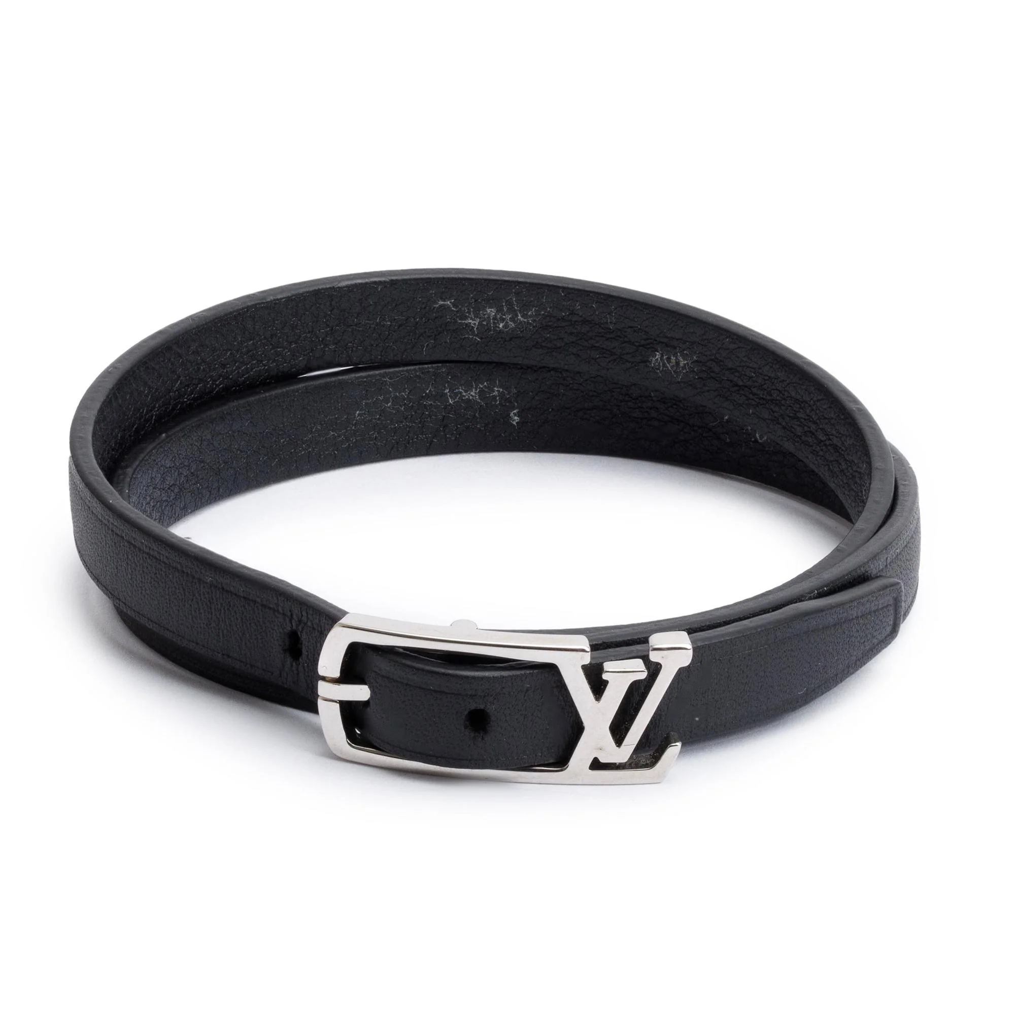 Louis Vuitton Black Leather Neogram Double Wrap Bracelet w/ Box